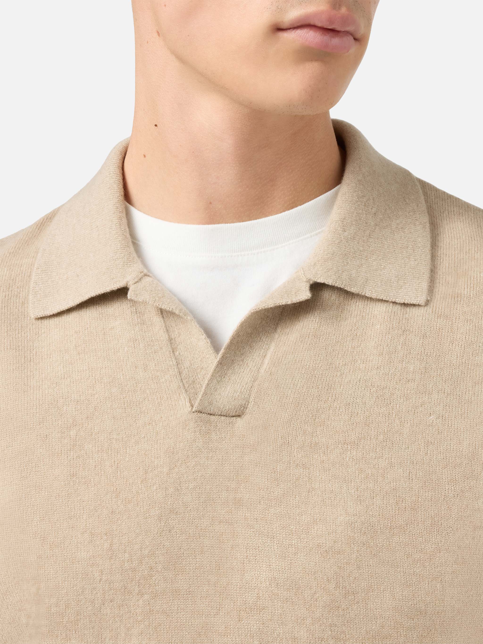 Covent Cashmere Knit Polo Beige Brown Knitwear
