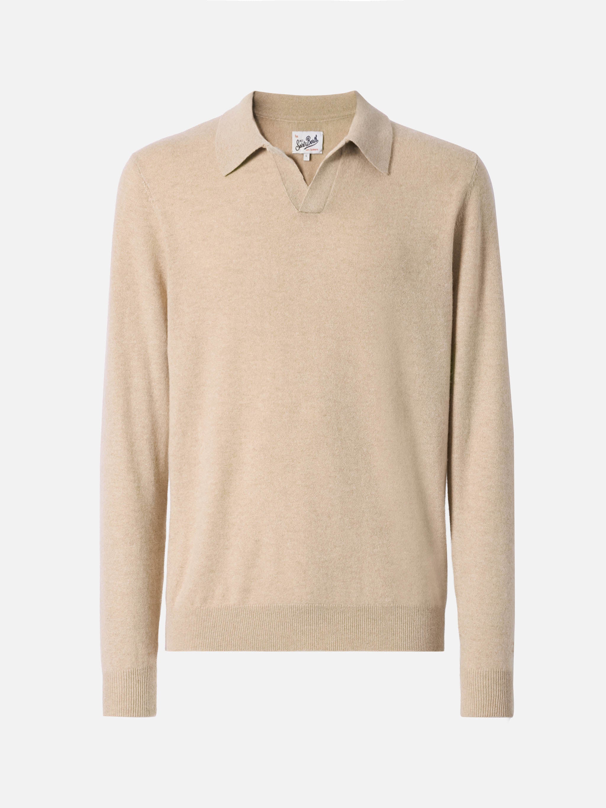 Covent Cashmere Knit Polo Beige Brown Knitwear