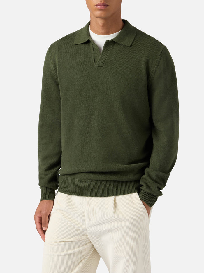 Military Green Pure-Wool Knit Polo Covent Knitwear