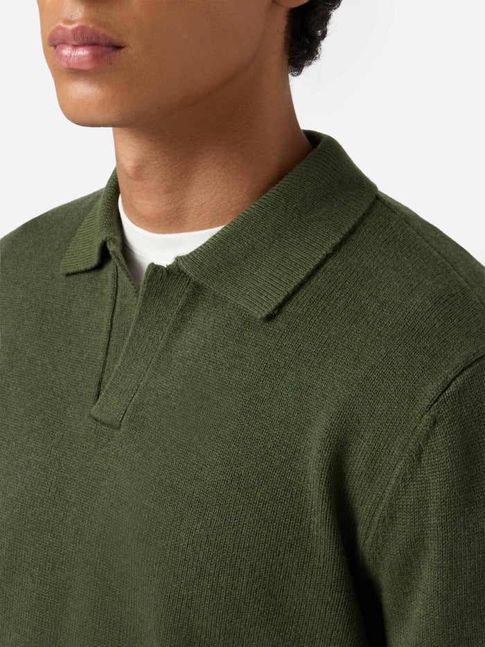 Military Green Pure-Wool Knit Polo Covent Knitwear