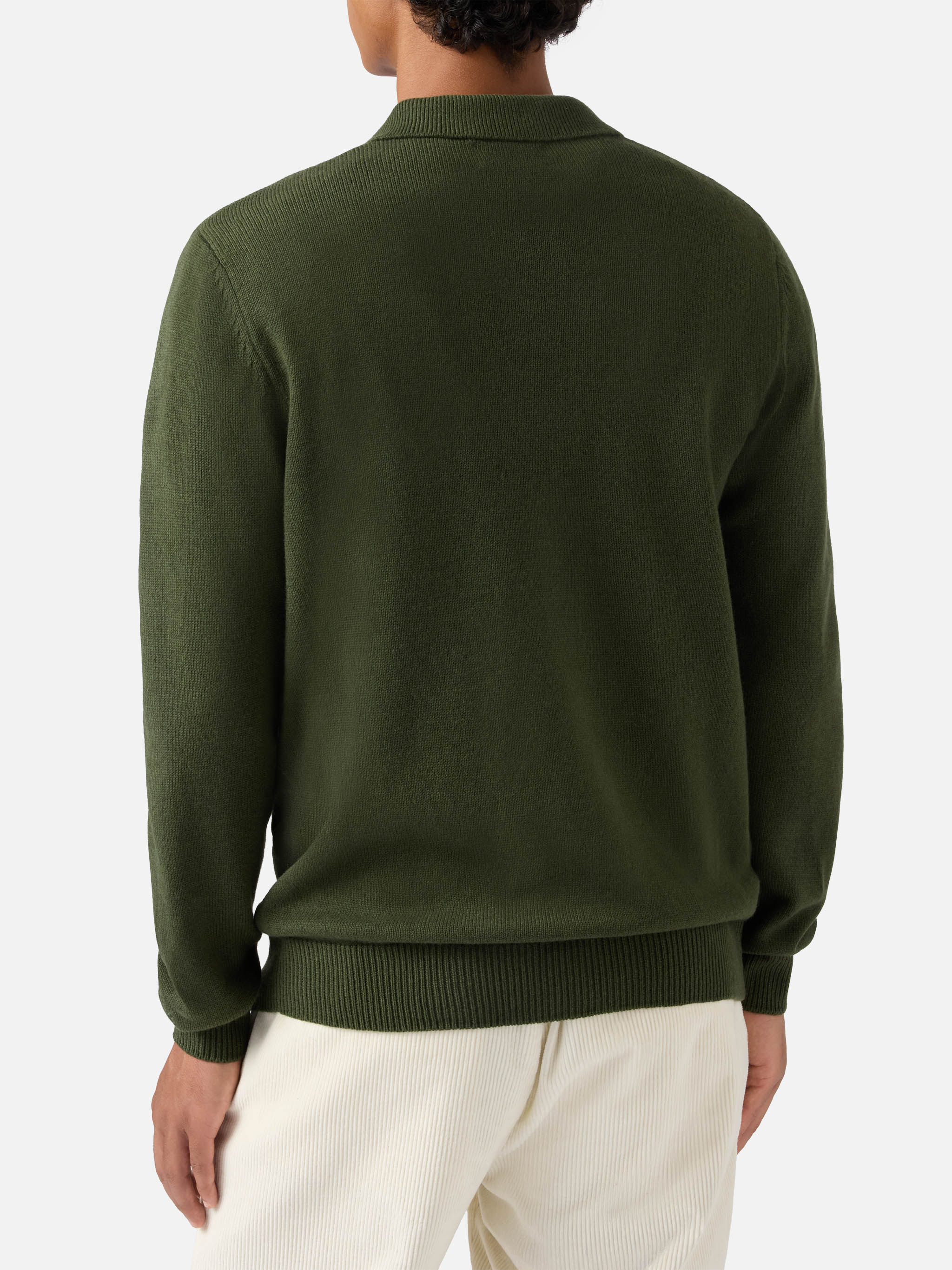Military Green Pure-Wool Knit Polo Covent Knitwear