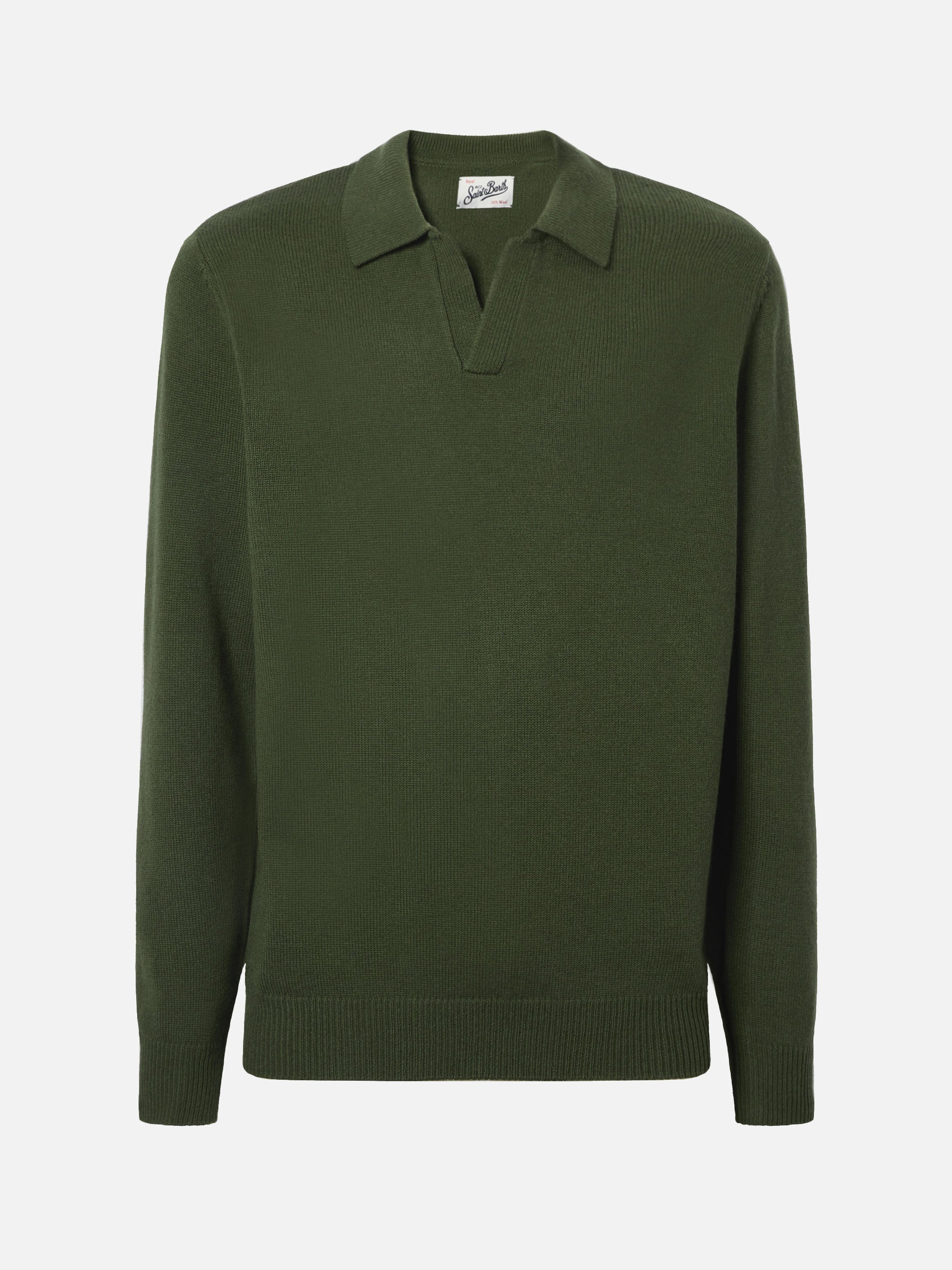 Military Green Pure-Wool Knit Polo Covent Knitwear