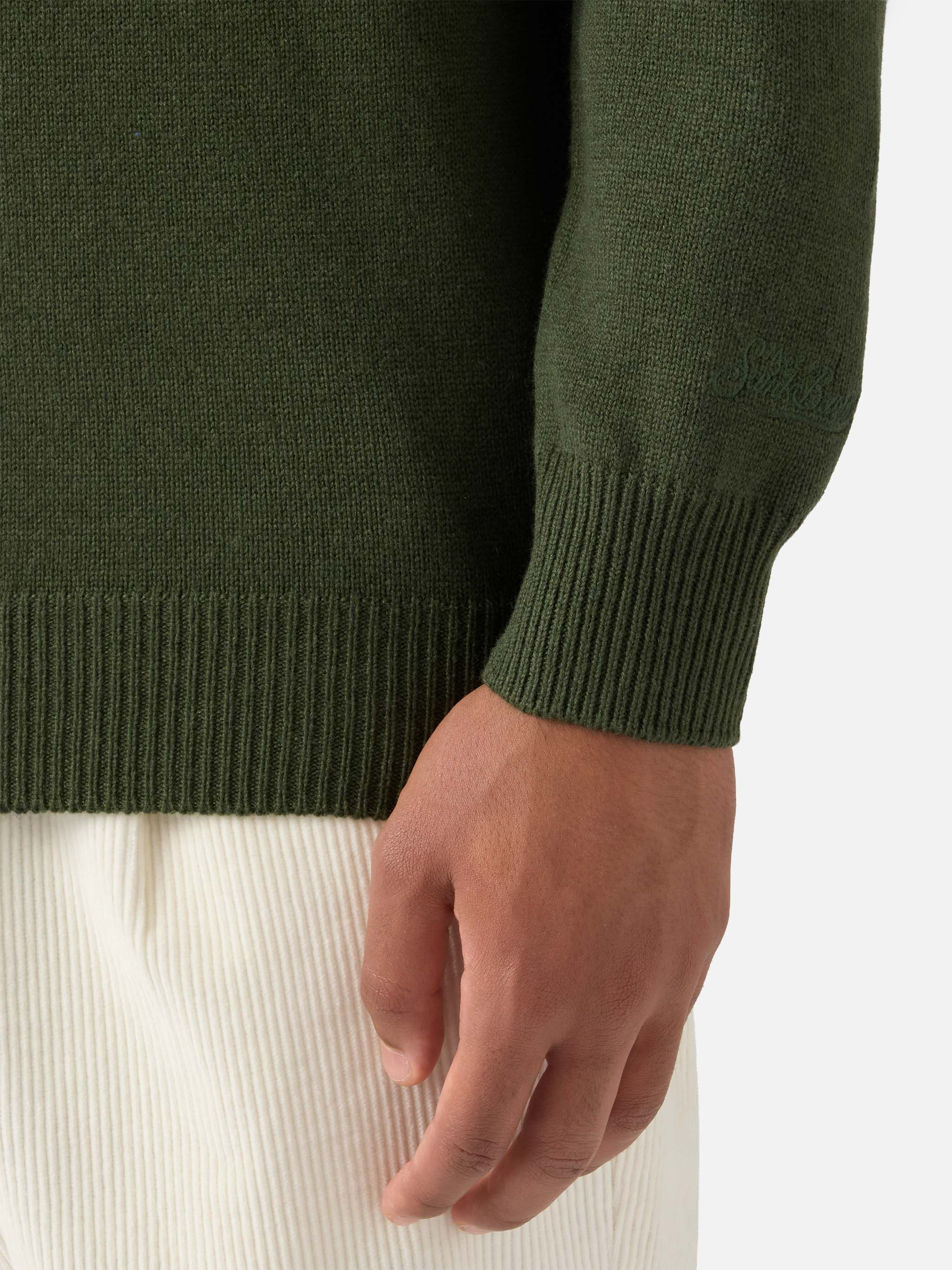 Military Green Pure-Wool Knit Polo Covent Knitwear