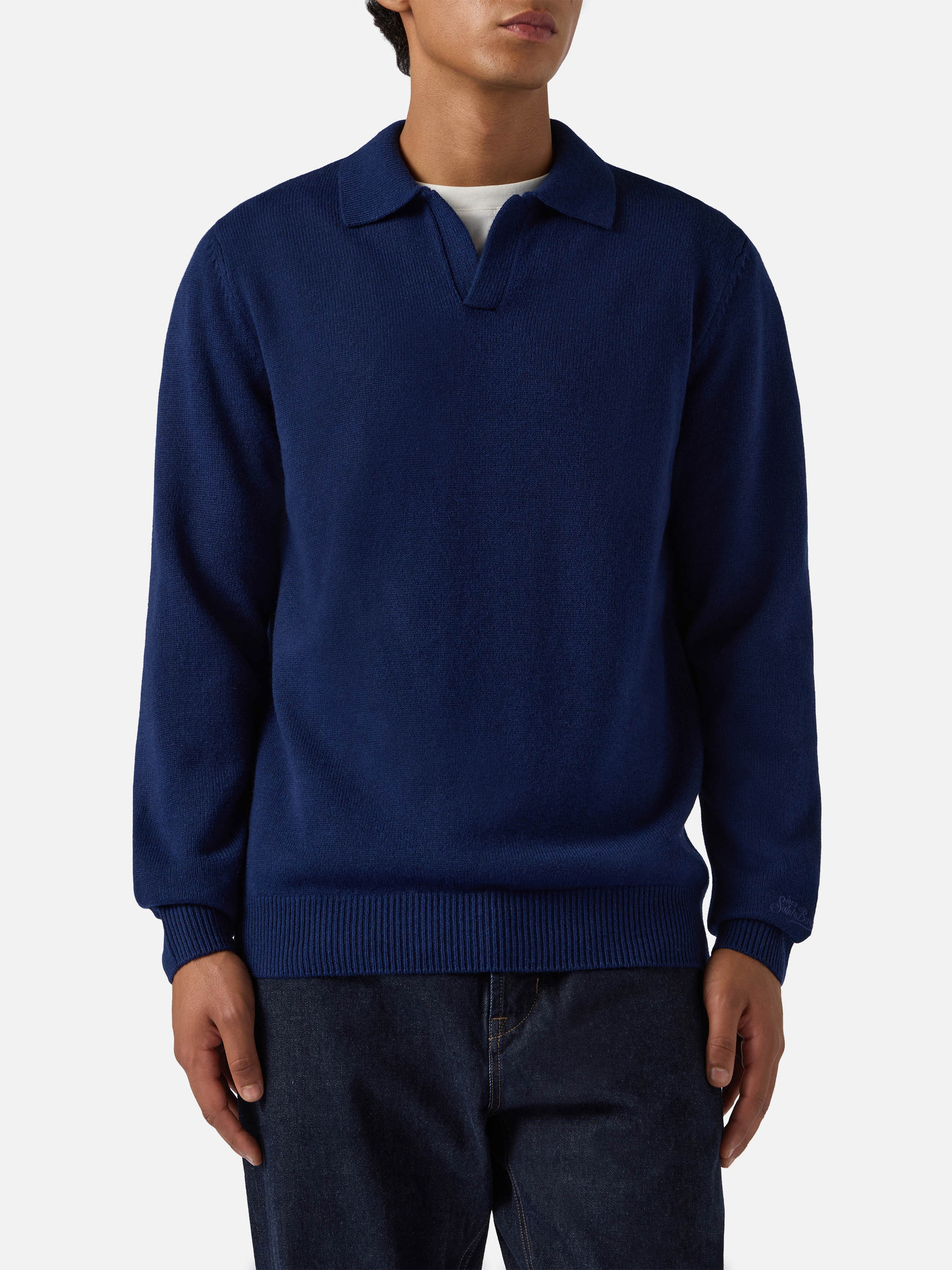 Navy Blue Pure-Wool Knit Polo Covent Knitwear