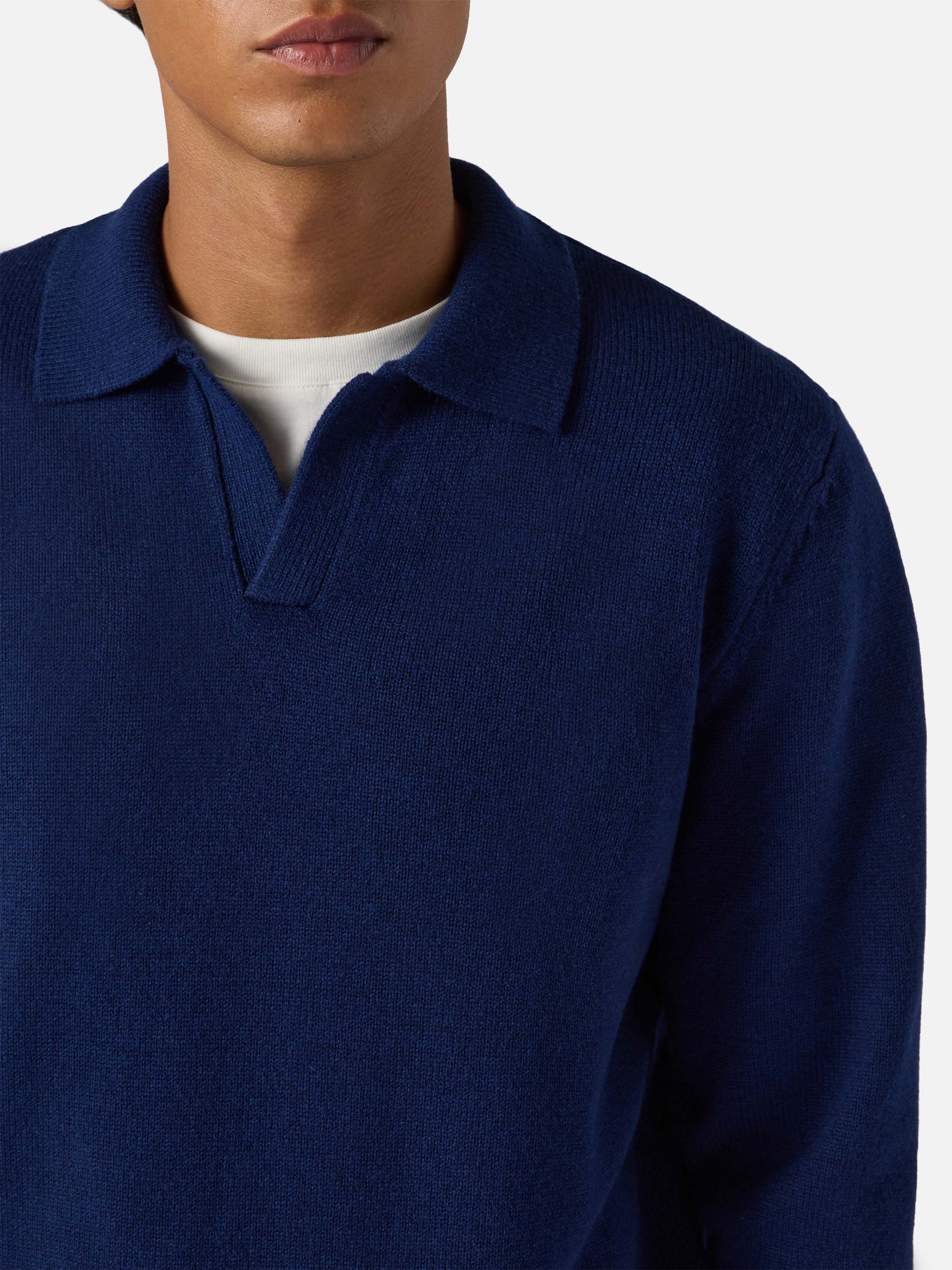 Navy Blue Pure-Wool Knit Polo Covent Knitwear