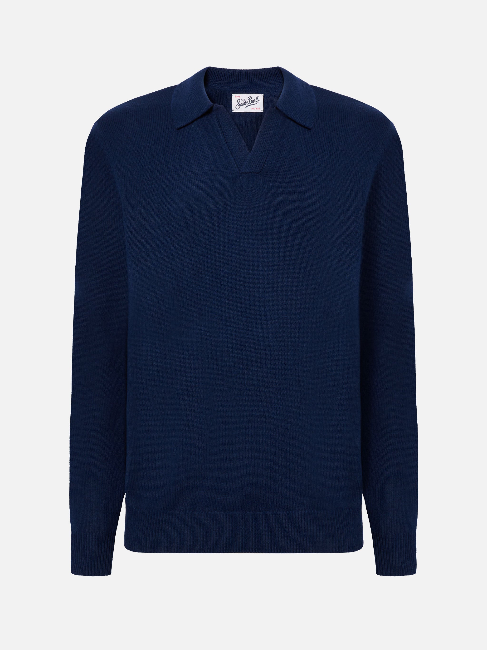 Navy Blue Pure-Wool Knit Polo Covent Knitwear