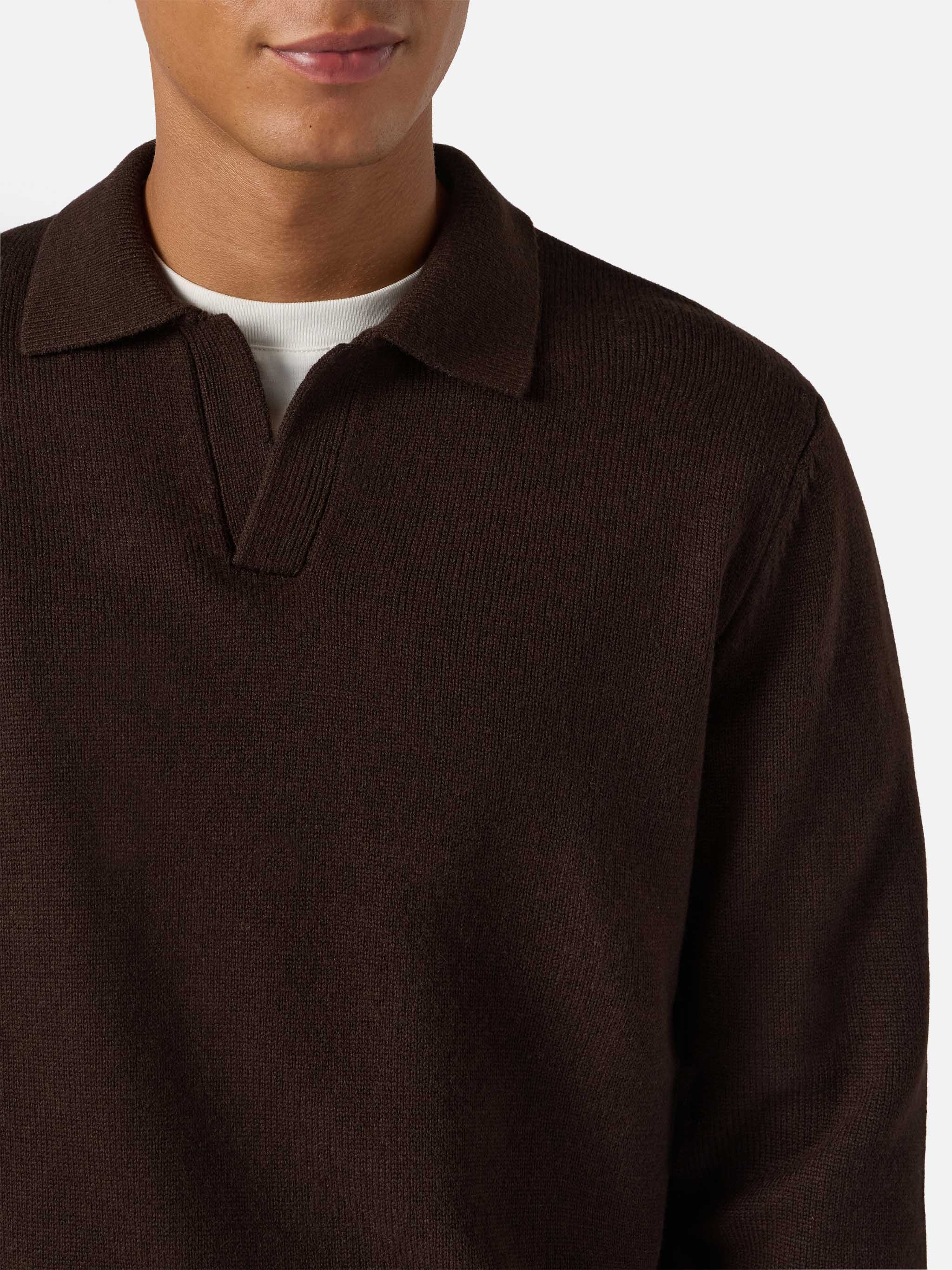 Brown Pure-Wool Knit Polo Covent Knitwear
