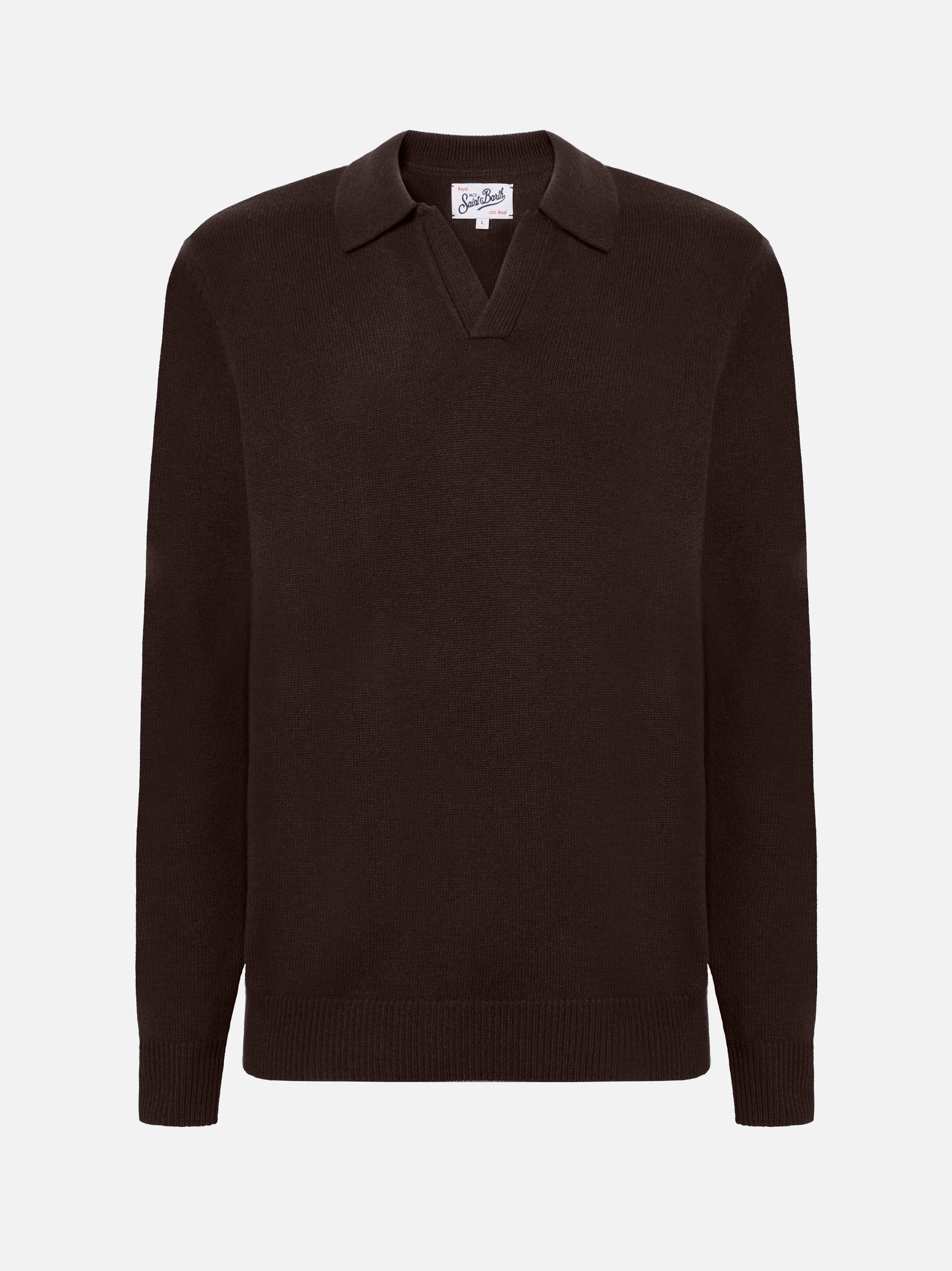 Brown Pure-Wool Knit Polo Covent Knitwear