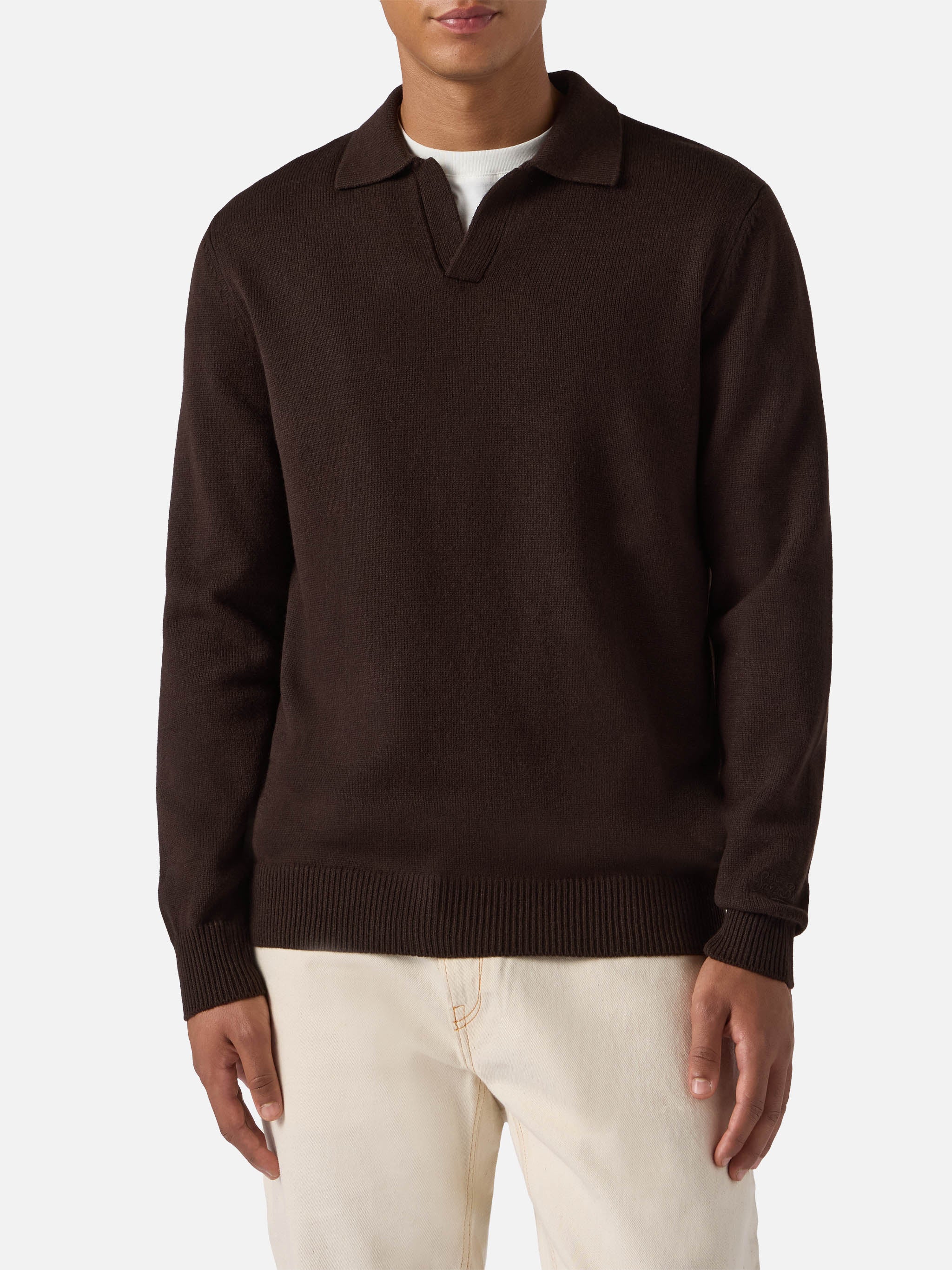 Brown Pure-Wool Knit Polo Covent Knitwear