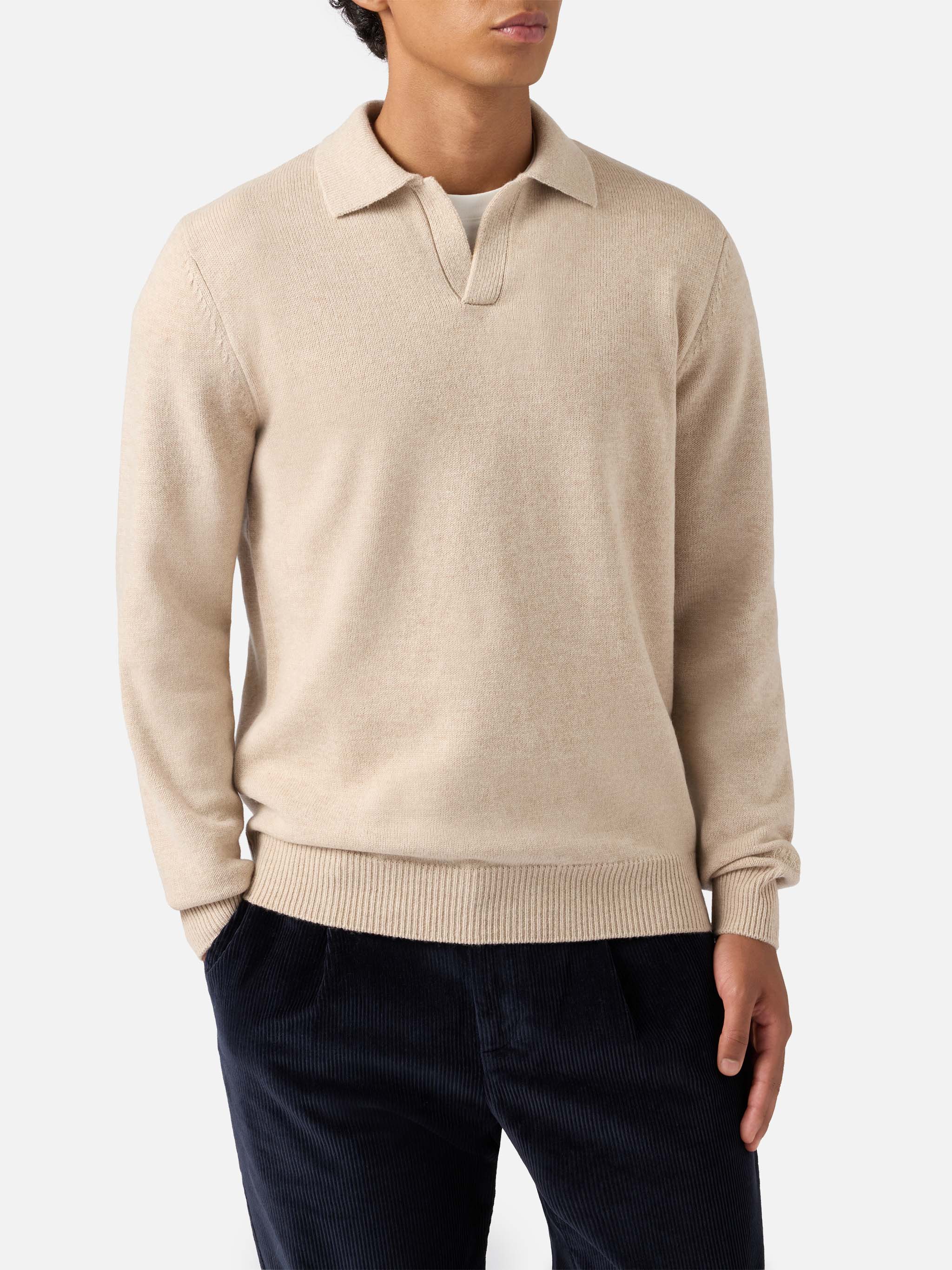 Beige Pure-Wool Knit Polo Covent Knitwear