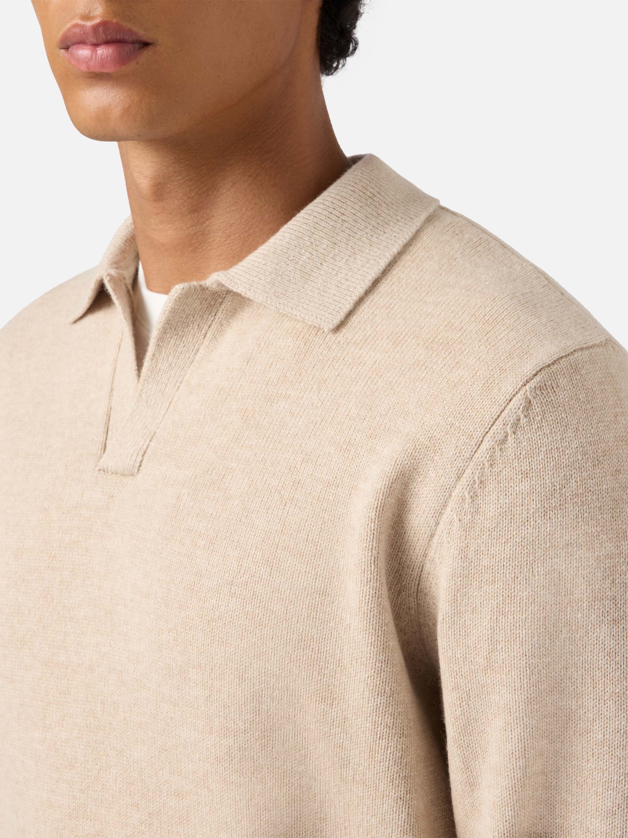 Beige Pure-Wool Knit Polo Covent Knitwear