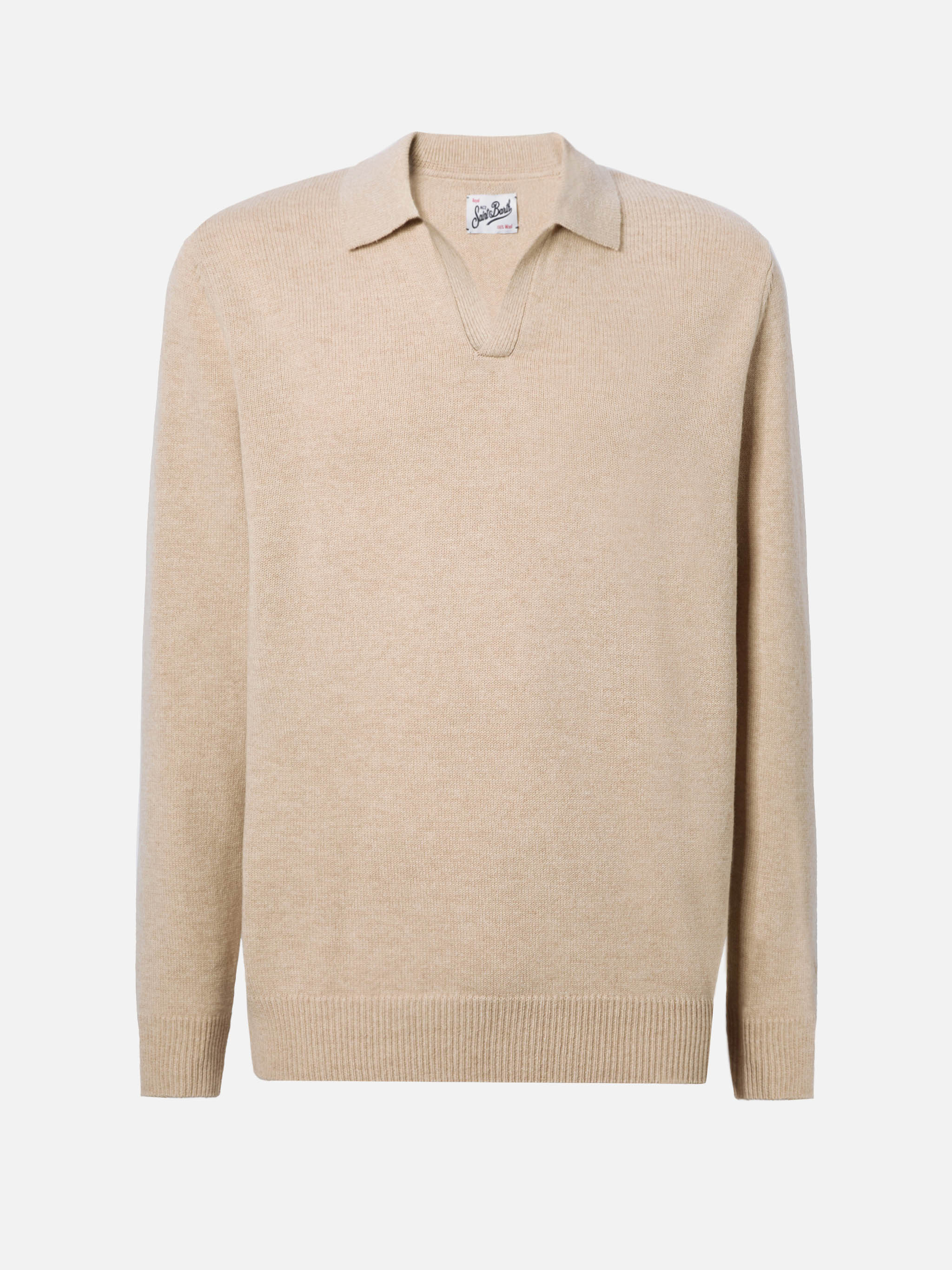 Beige Pure-Wool Knit Polo Covent Knitwear