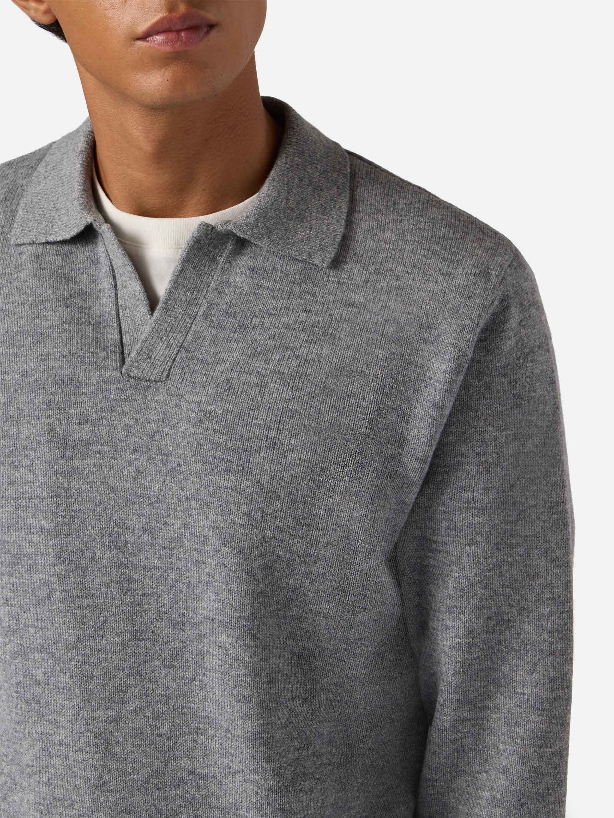Grey Melange Pure-Wool Knit Polo Covent Knitwear