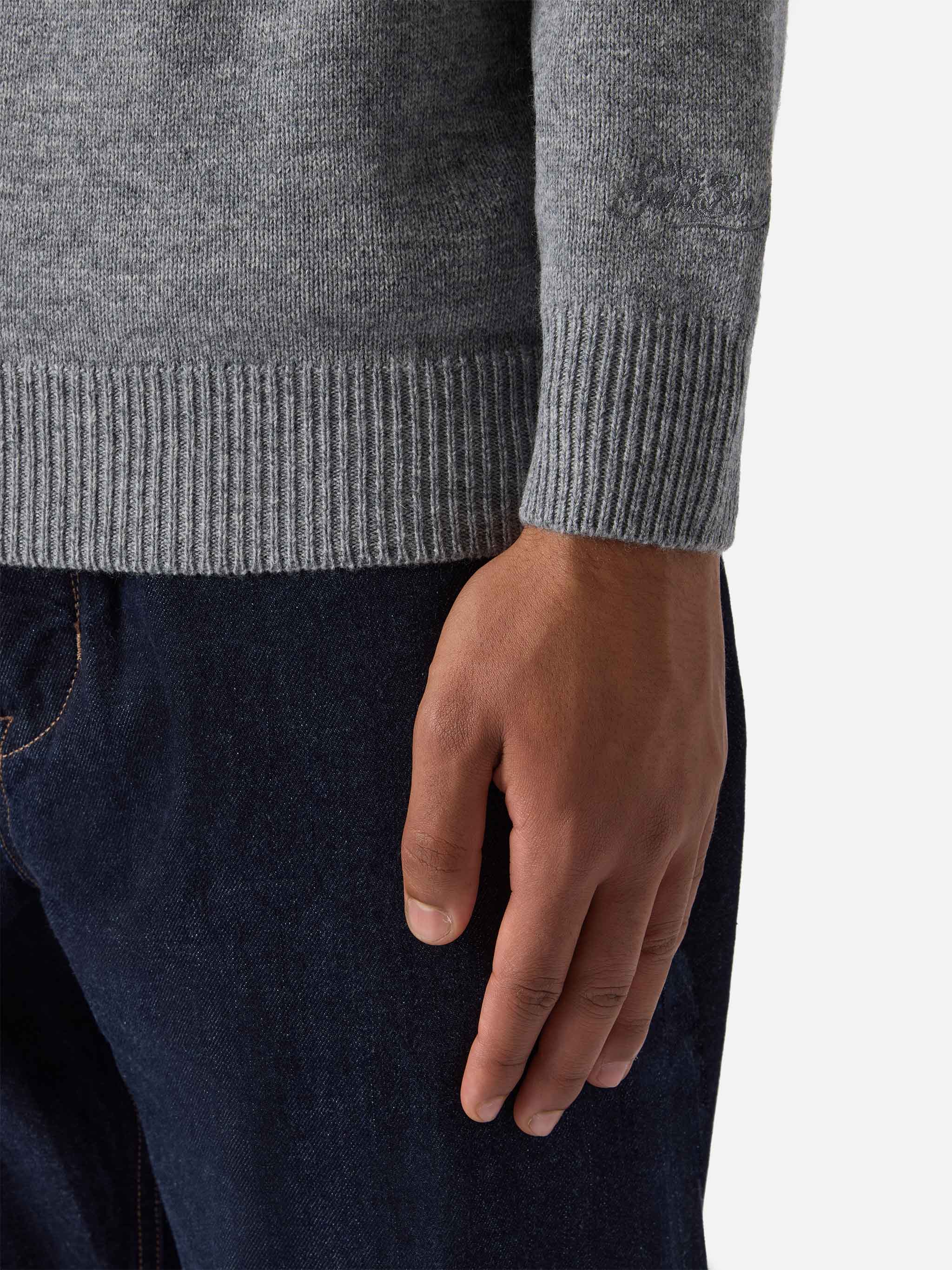 Grey Melange Pure-Wool Knit Polo Covent Knitwear