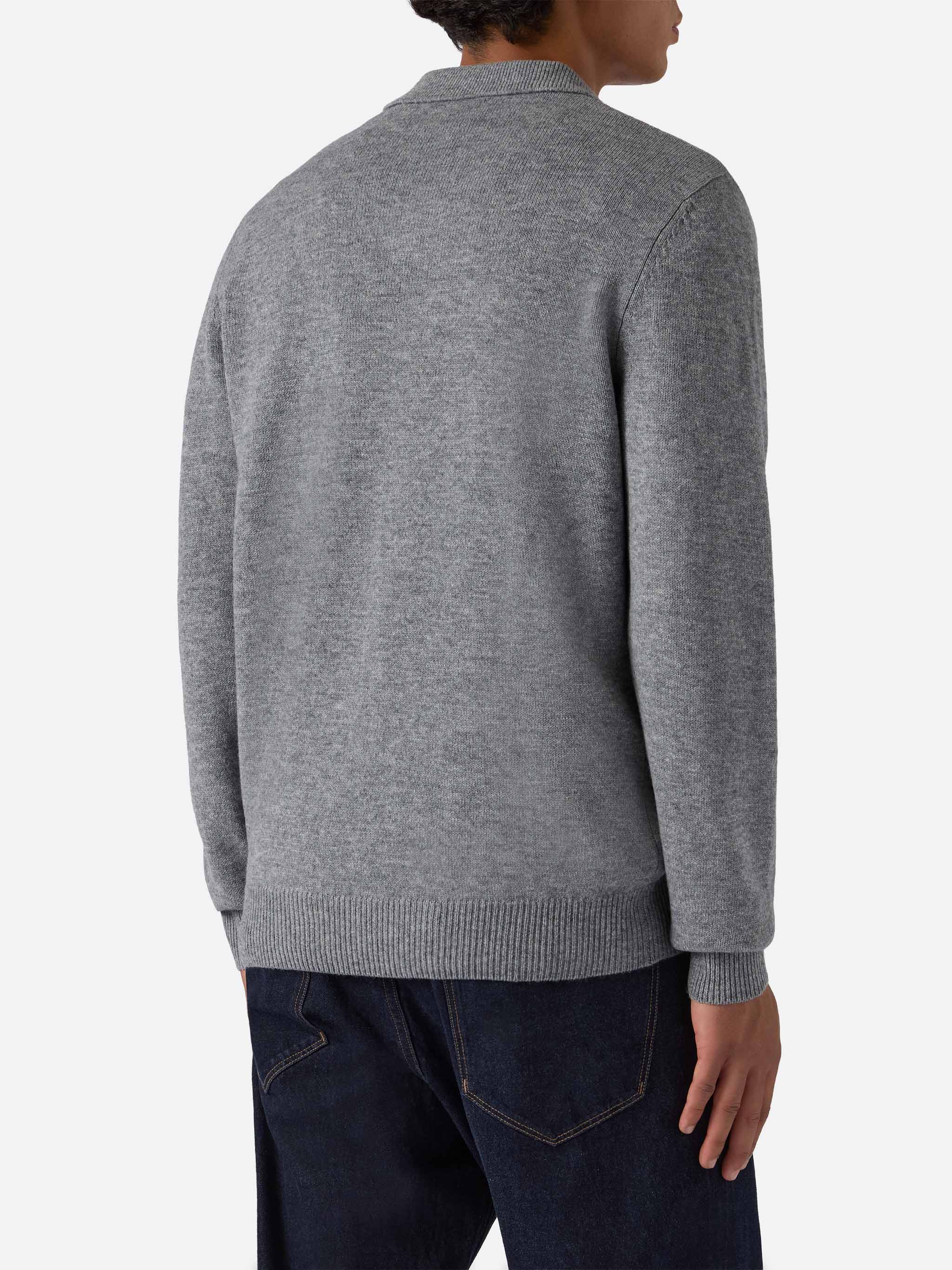 Grey Melange Pure-Wool Knit Polo Covent Knitwear