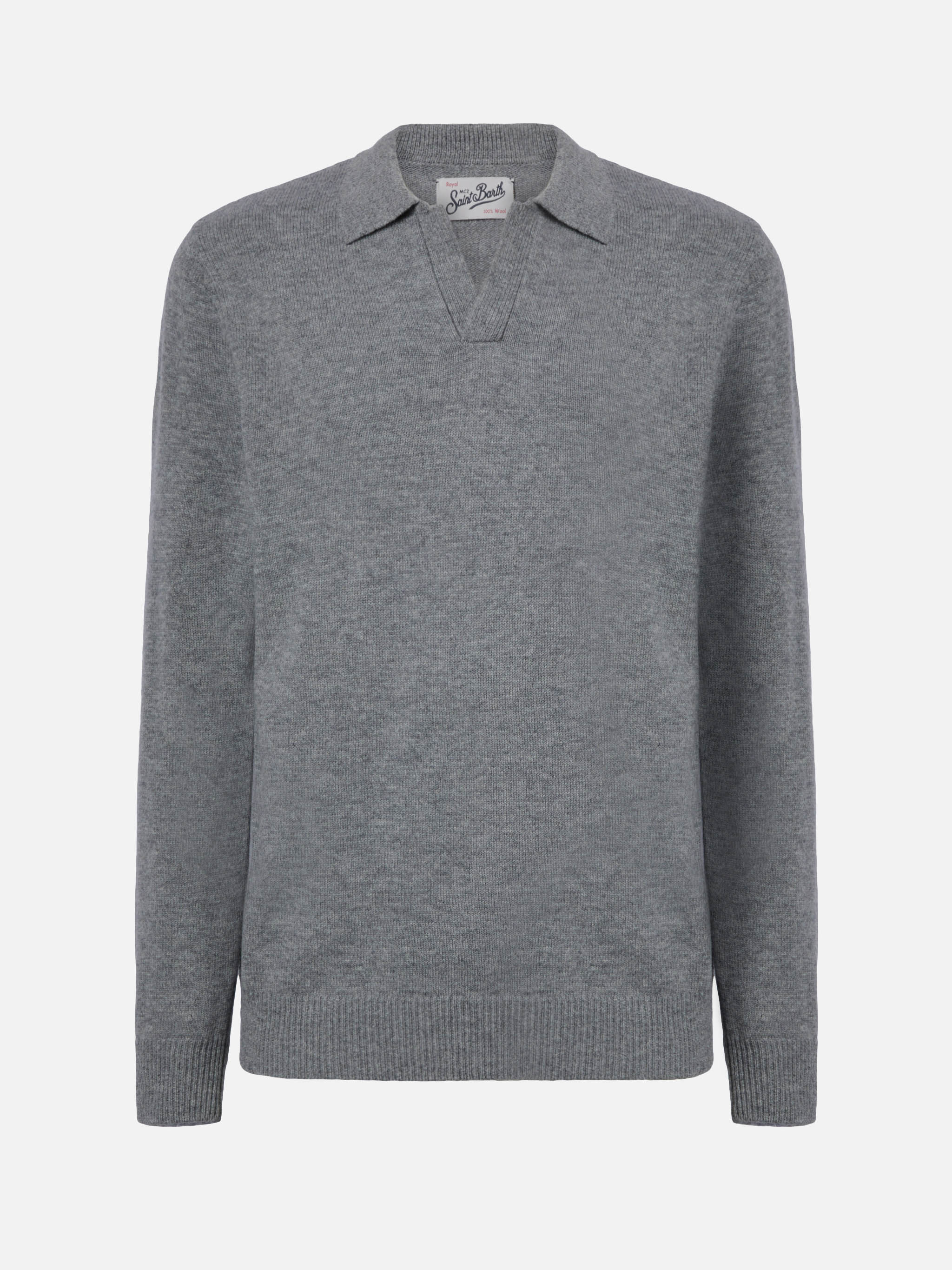 Grey Melange Pure-Wool Knit Polo Covent Knitwear