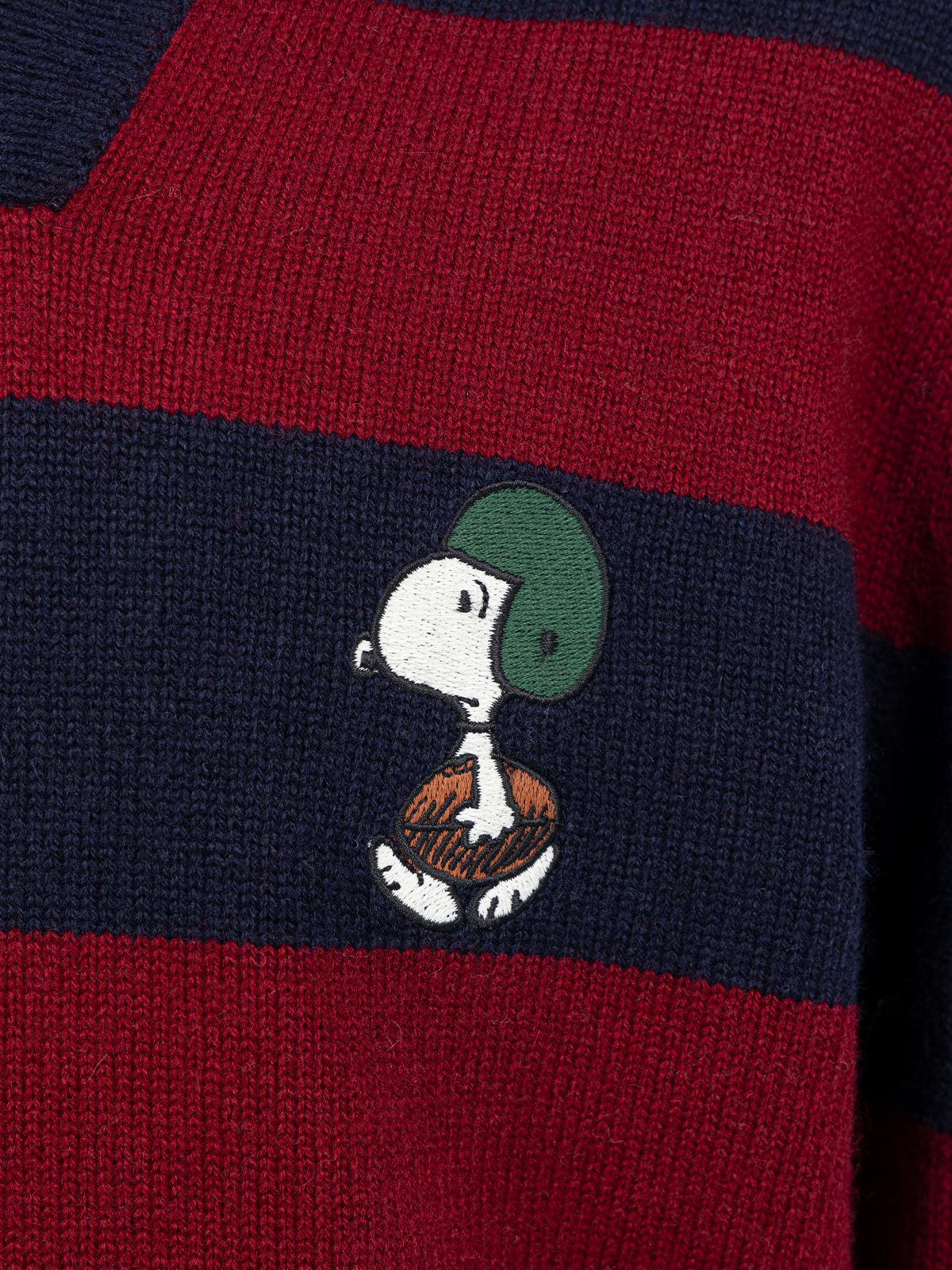 Boy Blue And Red Striped Polo Shirt Covent With Snoopy Print | Peanuts Special Edition Knitwear