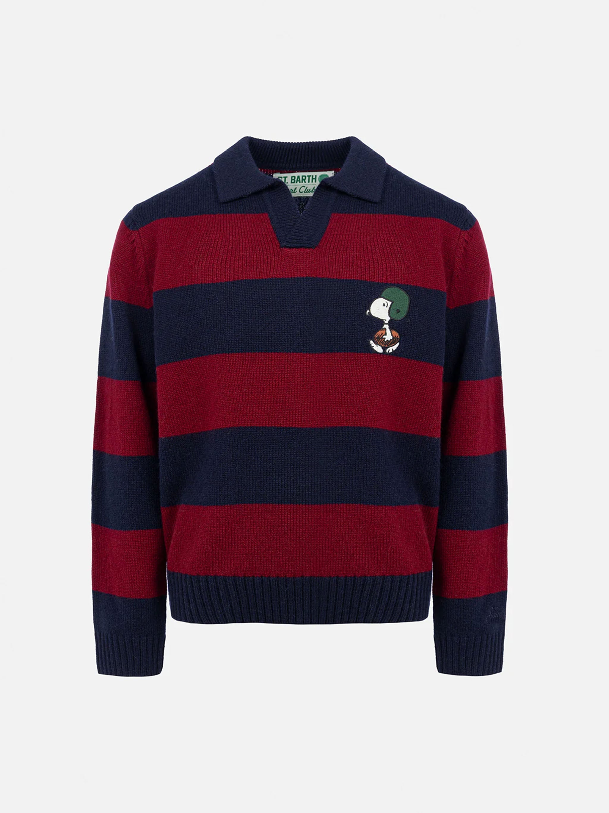 Boy Blue And Red Striped Polo Shirt Covent With Snoopy Print | Peanuts Special Edition Knitwear