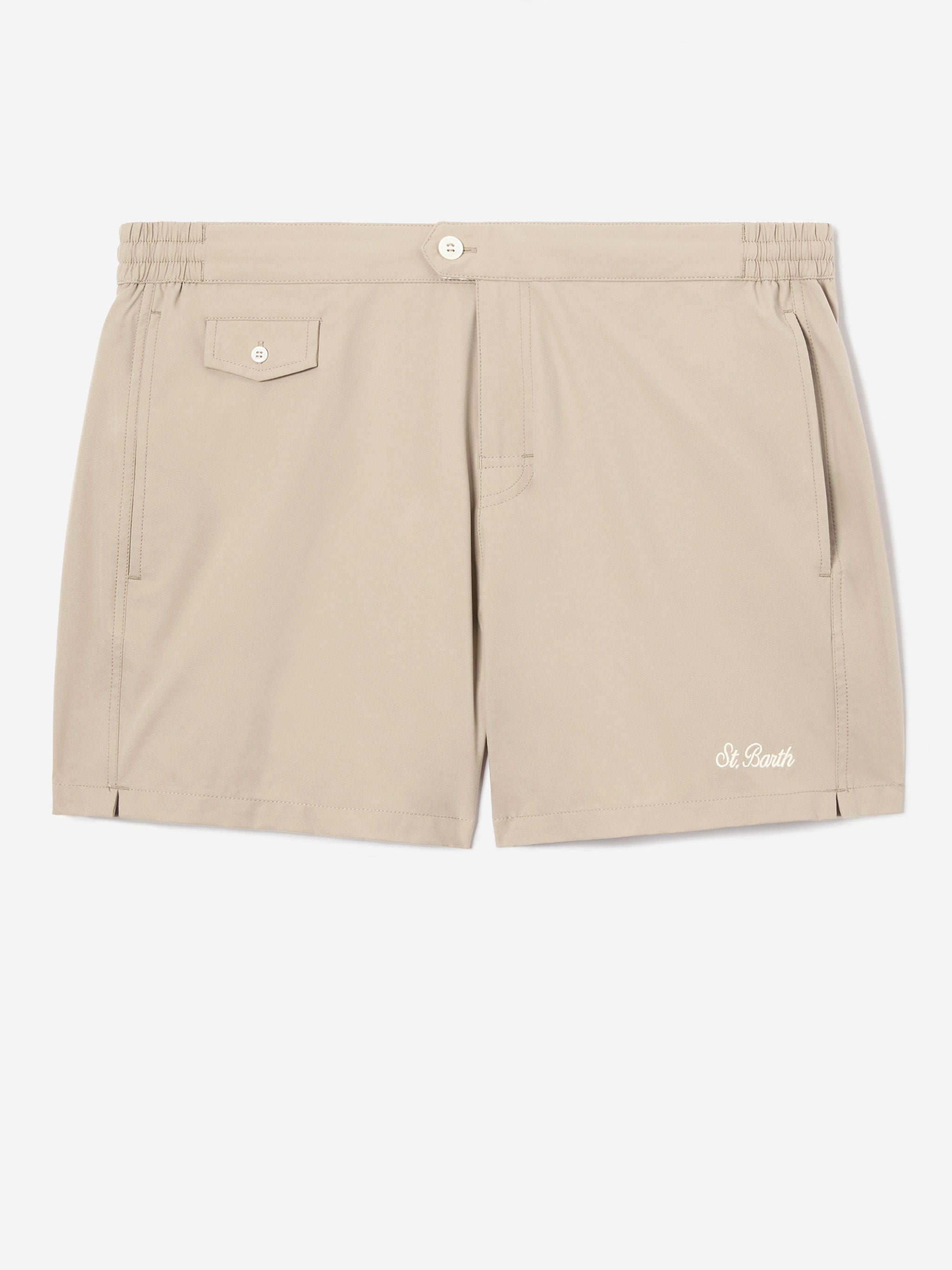 Capferrat Swim Shorts Solid Beige With Embroidered Logo Brown Swimshort