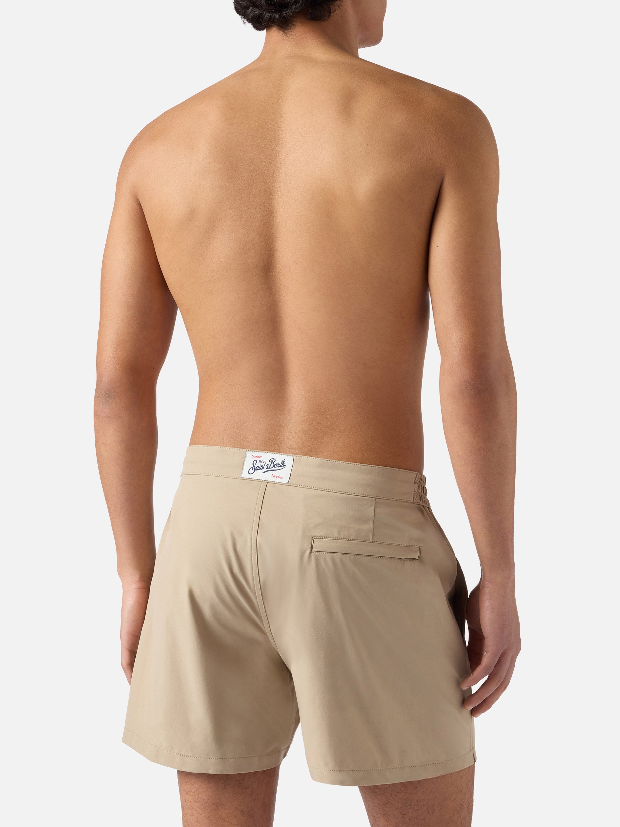 Capferrat Swim Shorts Solid Beige With Embroidered Logo Brown Swimshort