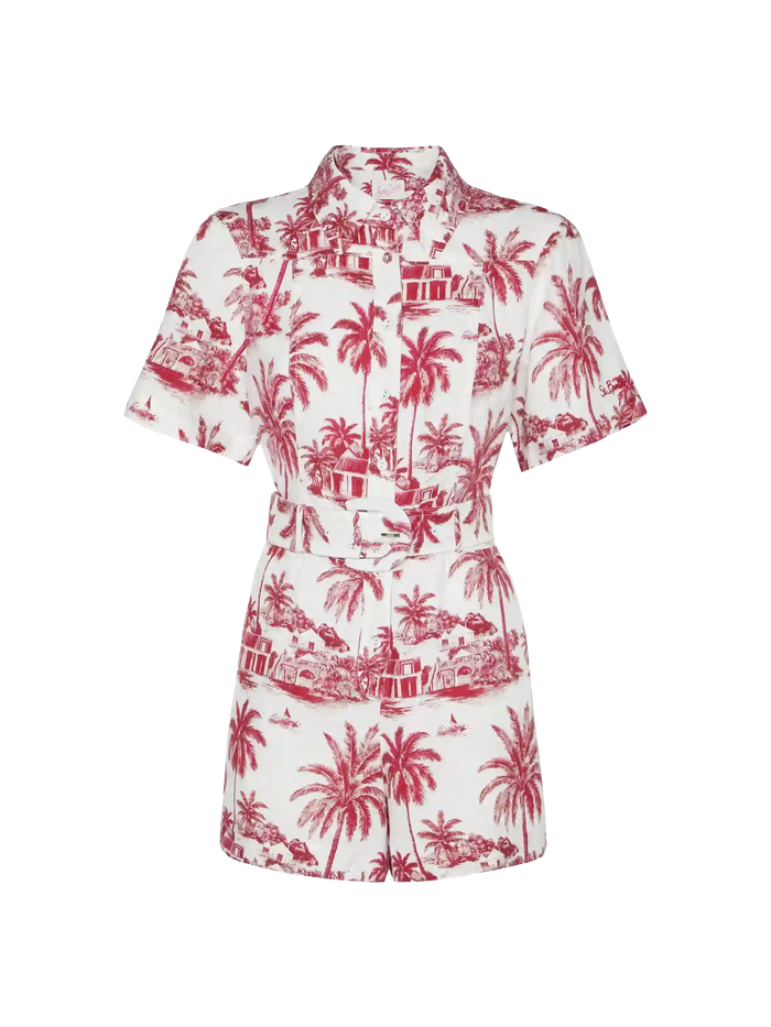 Carola Linen Playsuit With Toile De Jouy Print | Ai Co-Created Design By Rickdick - Powered Red-Eye __single__ Overalls