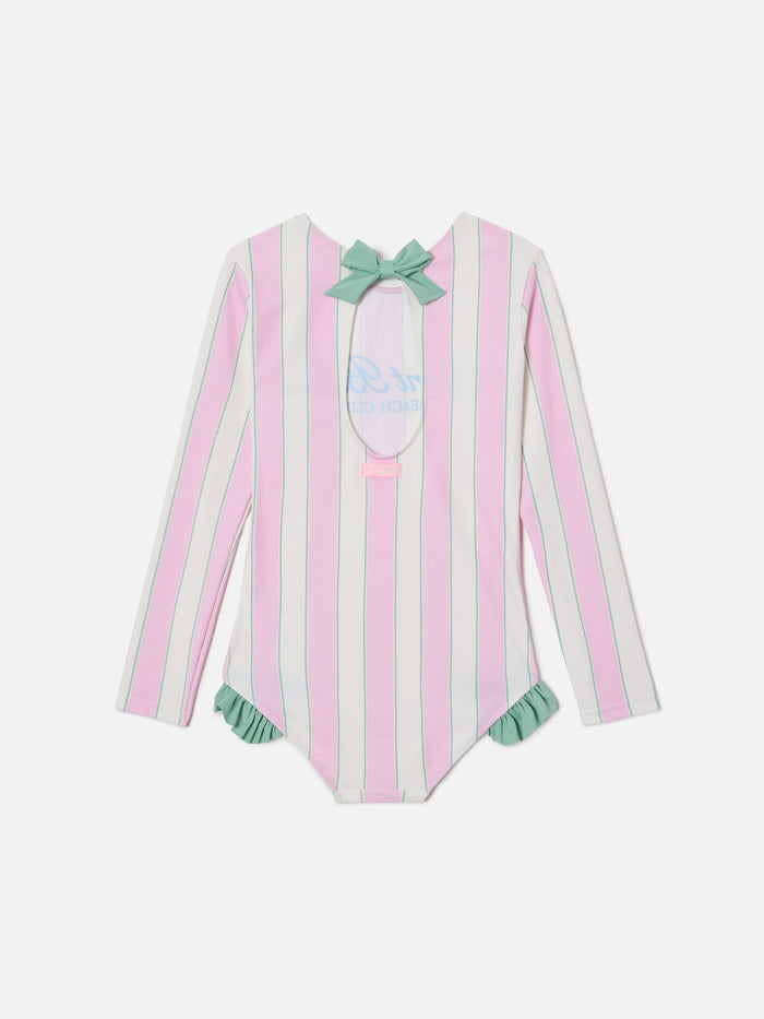Cressy Long-Sleeve One-Piece Swimsuit With Beach Club Print Pink Wetsuit