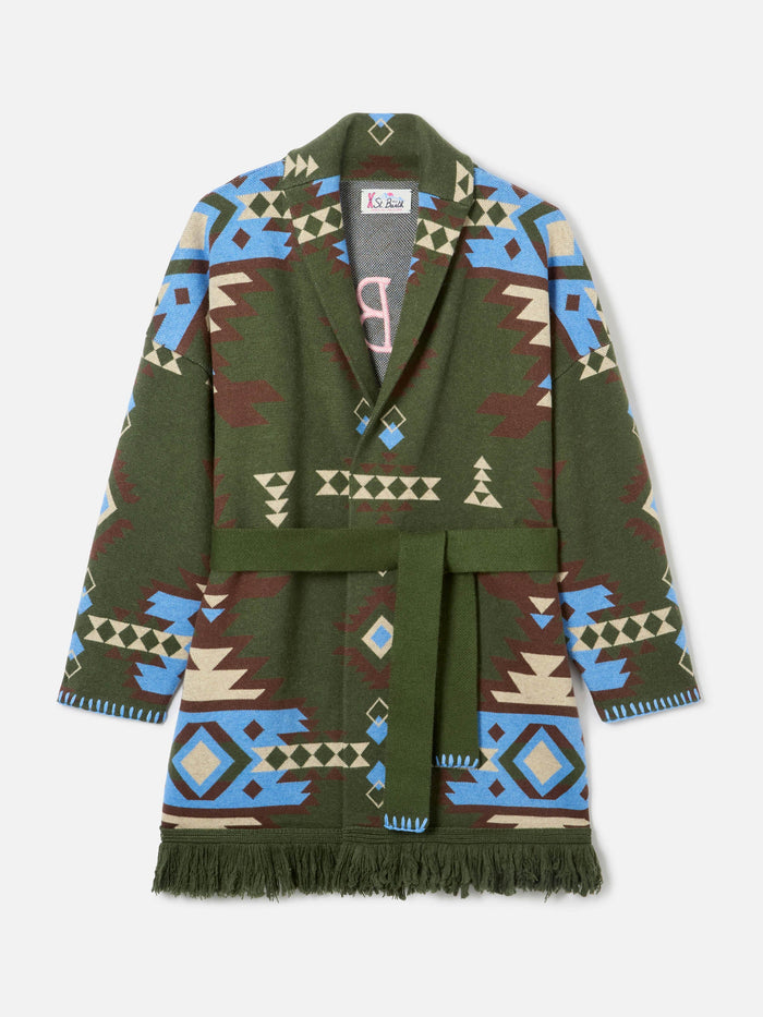 Blended Cardigan Cristabel With Belt And Ethnic Print