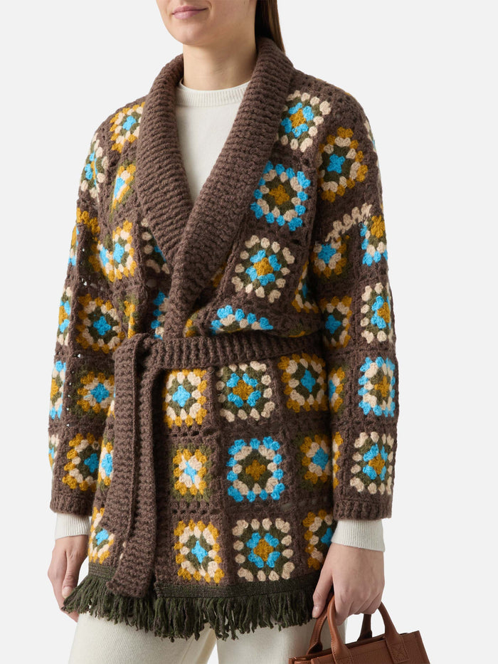 Cristabel Crochet Cardigan With Belt Brown