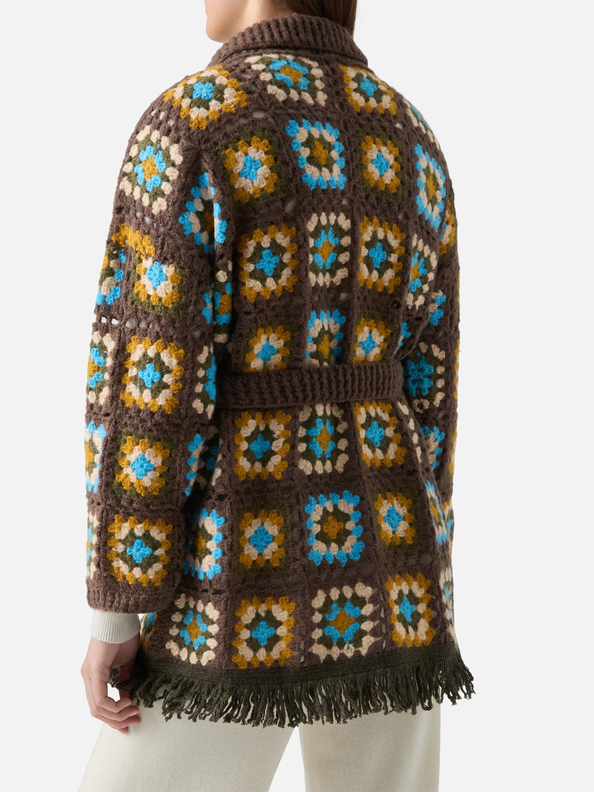 Cristabel Crochet Cardigan With Belt Brown