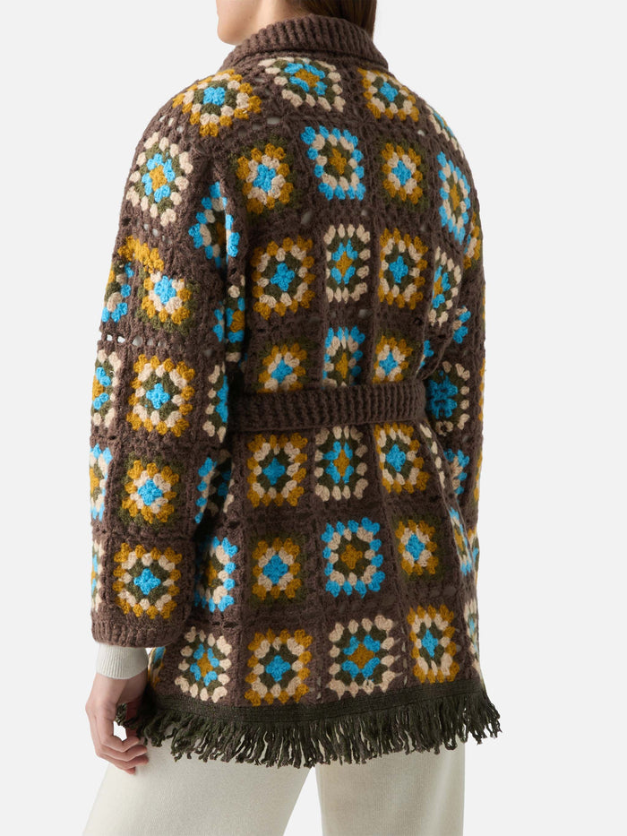 Cristabel Crochet Cardigan With Belt Brown