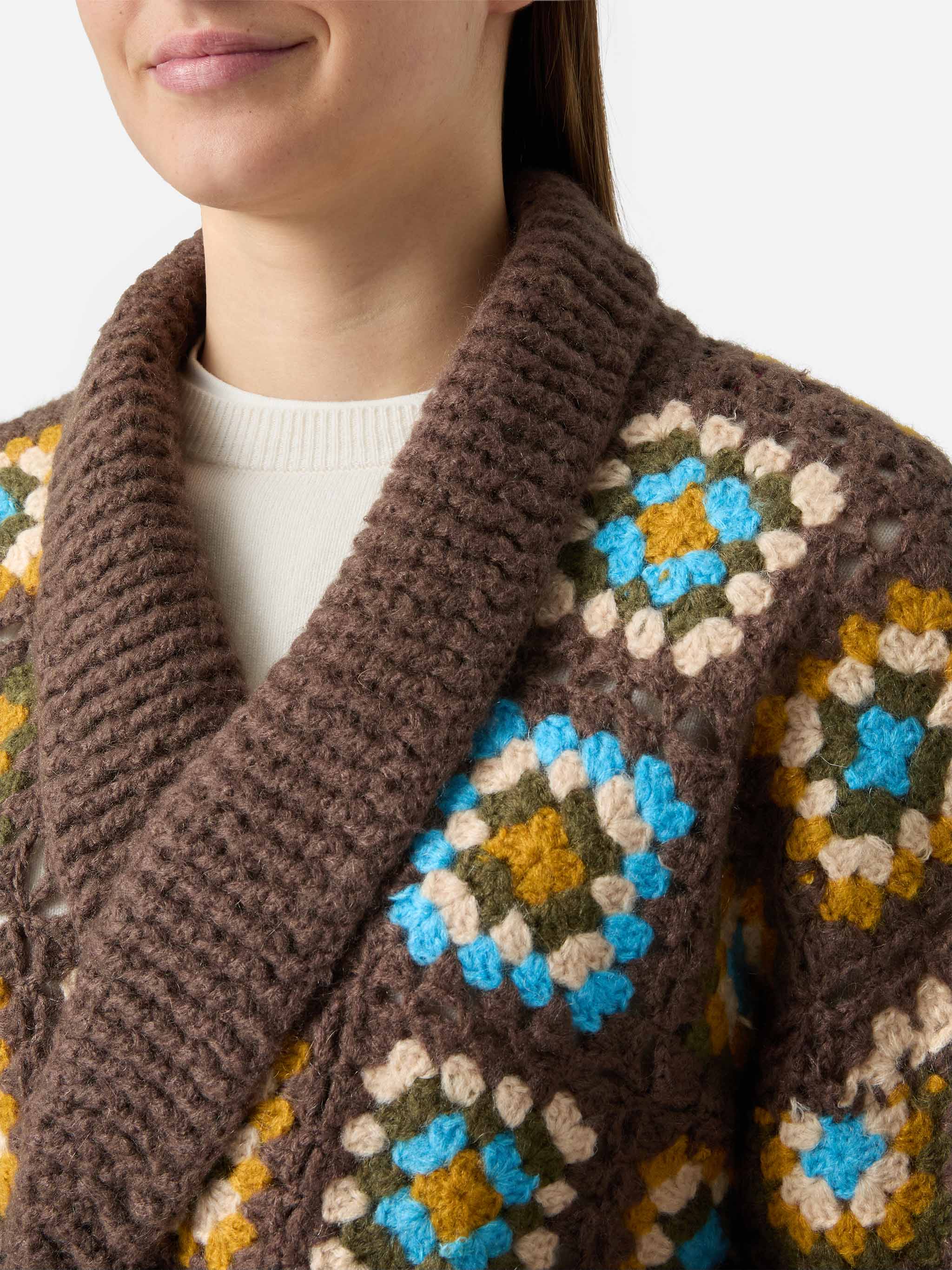 Cristabel Crochet Cardigan With Belt Brown