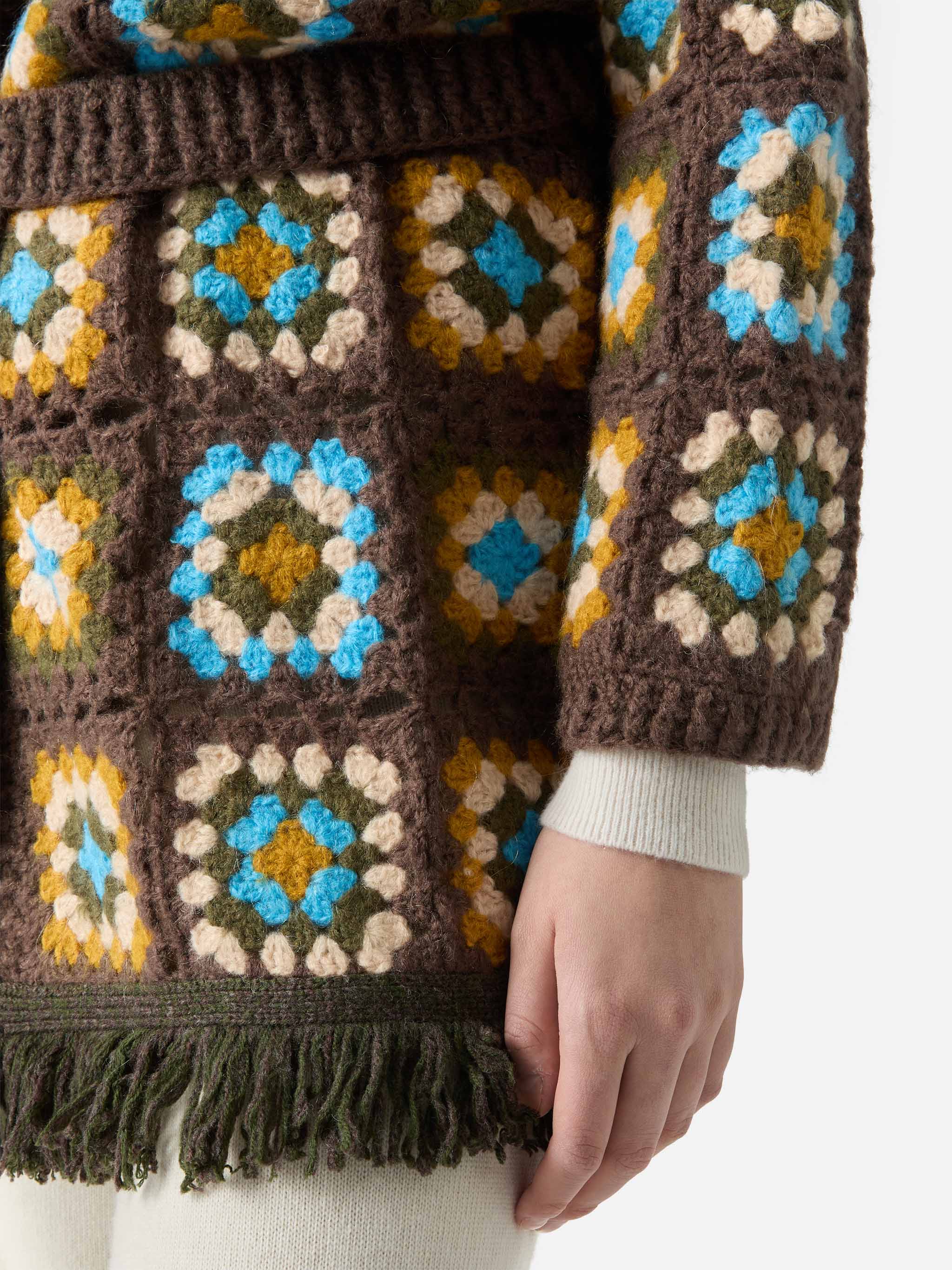 Cristabel Crochet Cardigan With Belt Brown