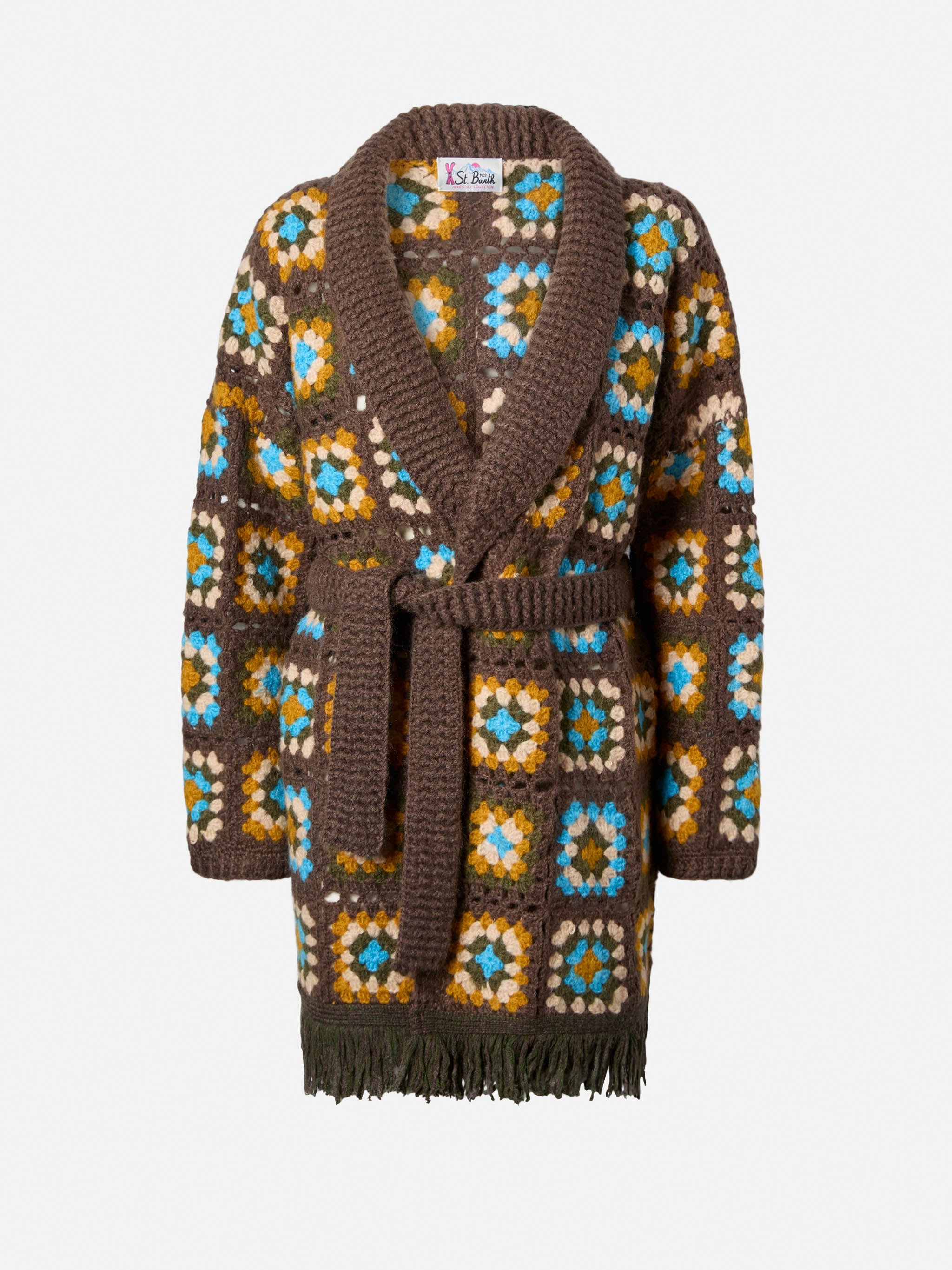 Cristabel Crochet Cardigan With Belt Brown