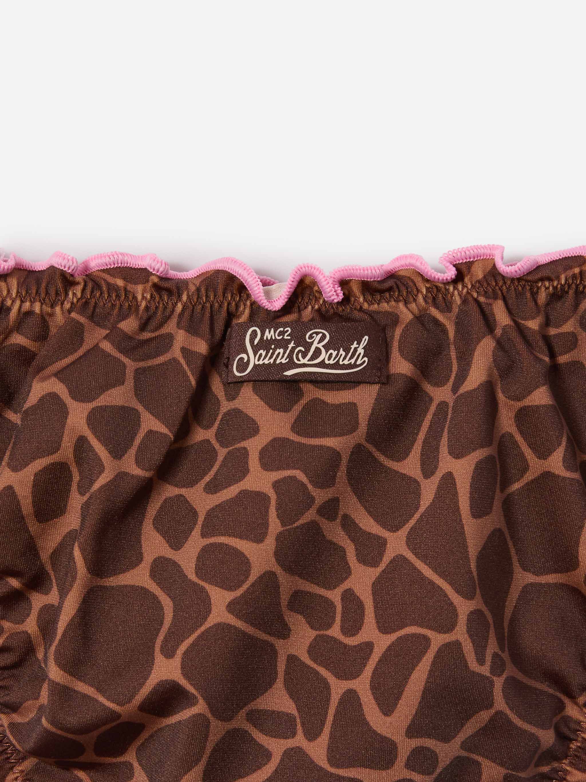 Cric Brown Animal Print Swim Briefs With Contrasting Edges Bottom