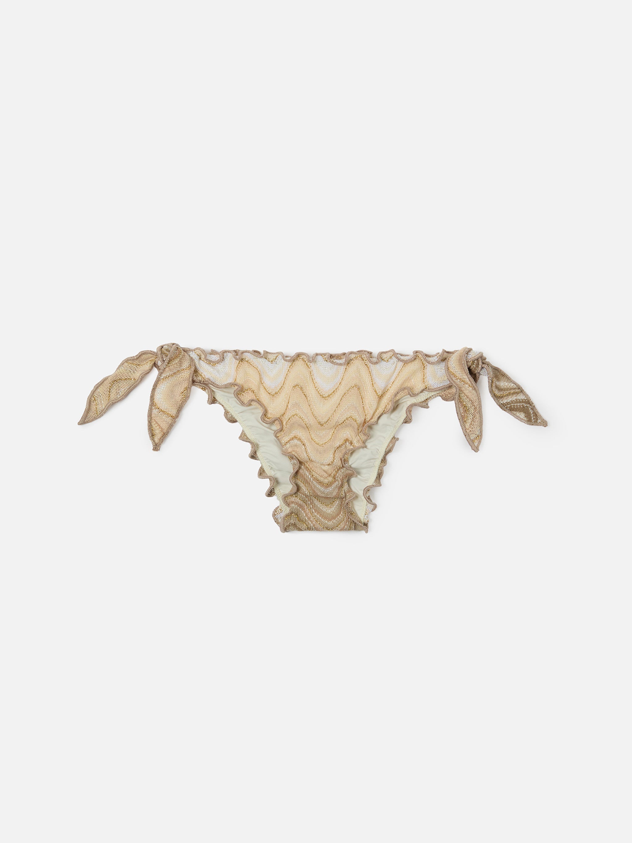 Cric Gold Tone Raschel Swim Briefs With Wave Motif Beige Bottom