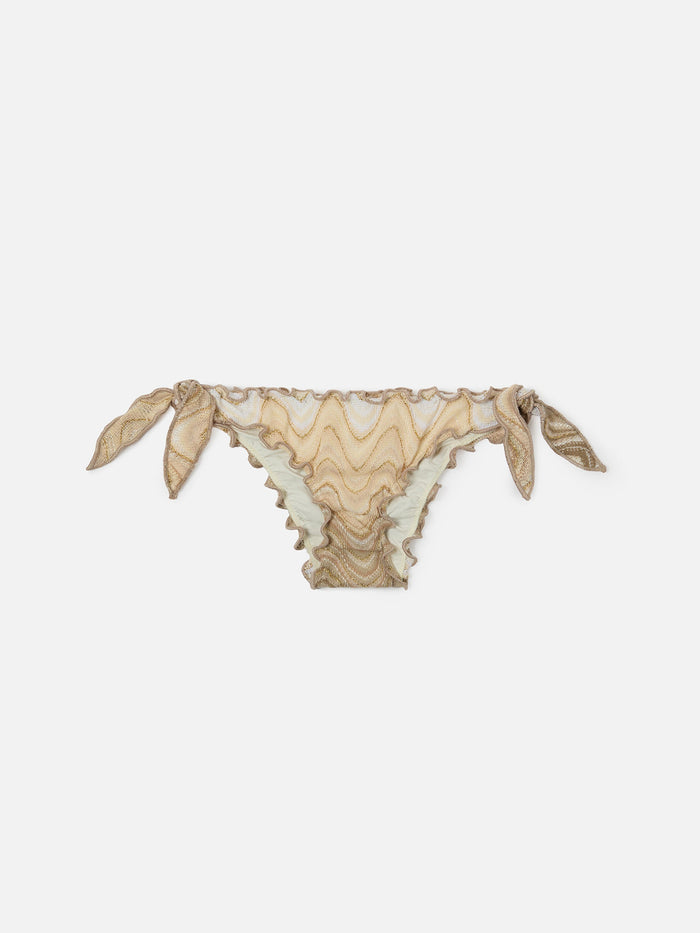 Cric Gold Tone Raschel Swim Briefs With Wave Motif Beige Bottom