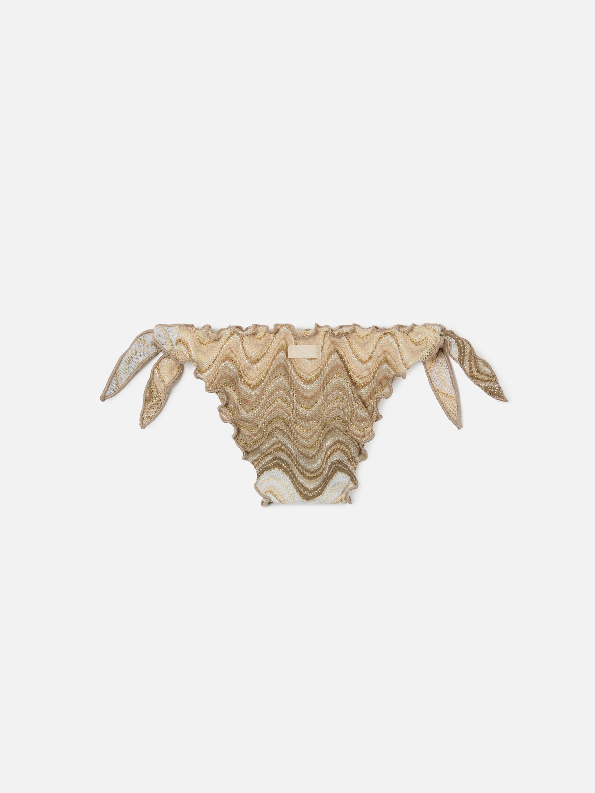Cric Gold Tone Raschel Swim Briefs With Wave Motif Beige Bottom