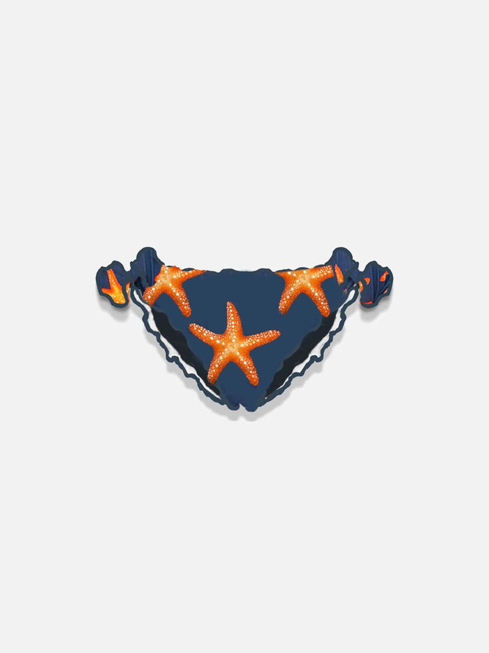 Girl Swim Briefs With Starfish Print Blue Bottom