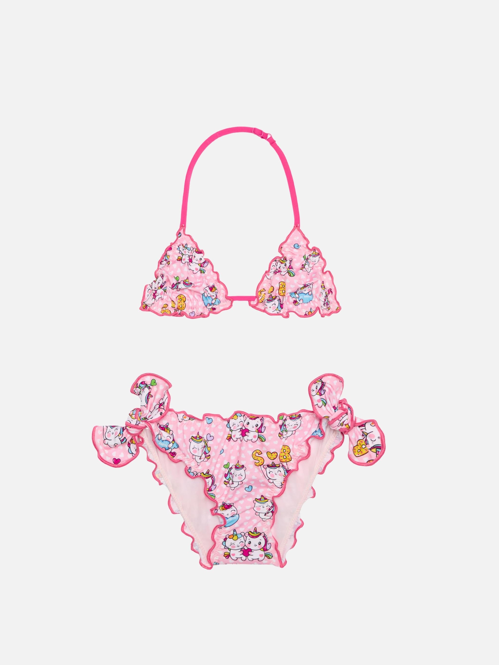 Girl Triangle Bikini With Unicorn Print Pink