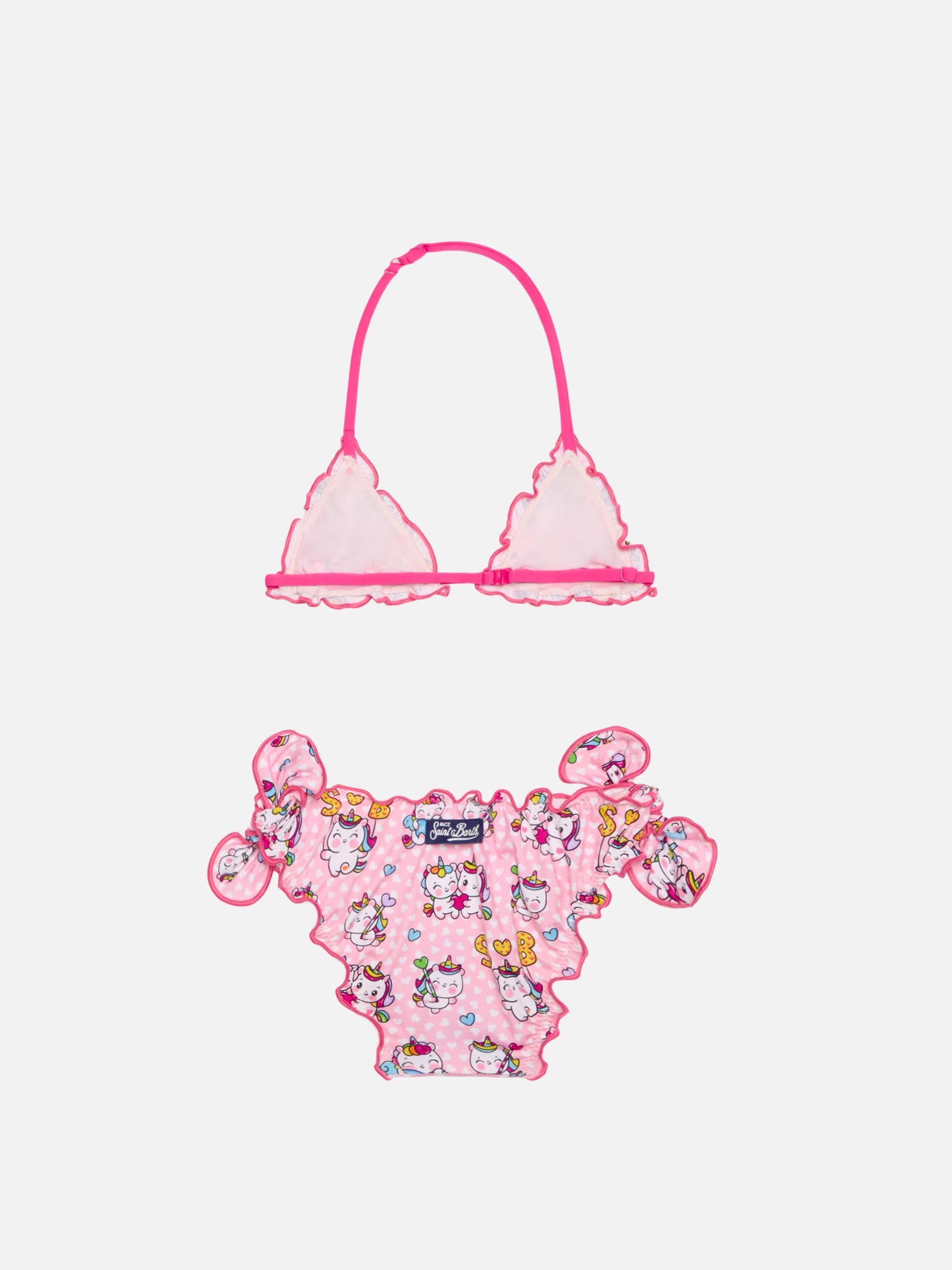 Girl Triangle Bikini With Unicorn Print Pink