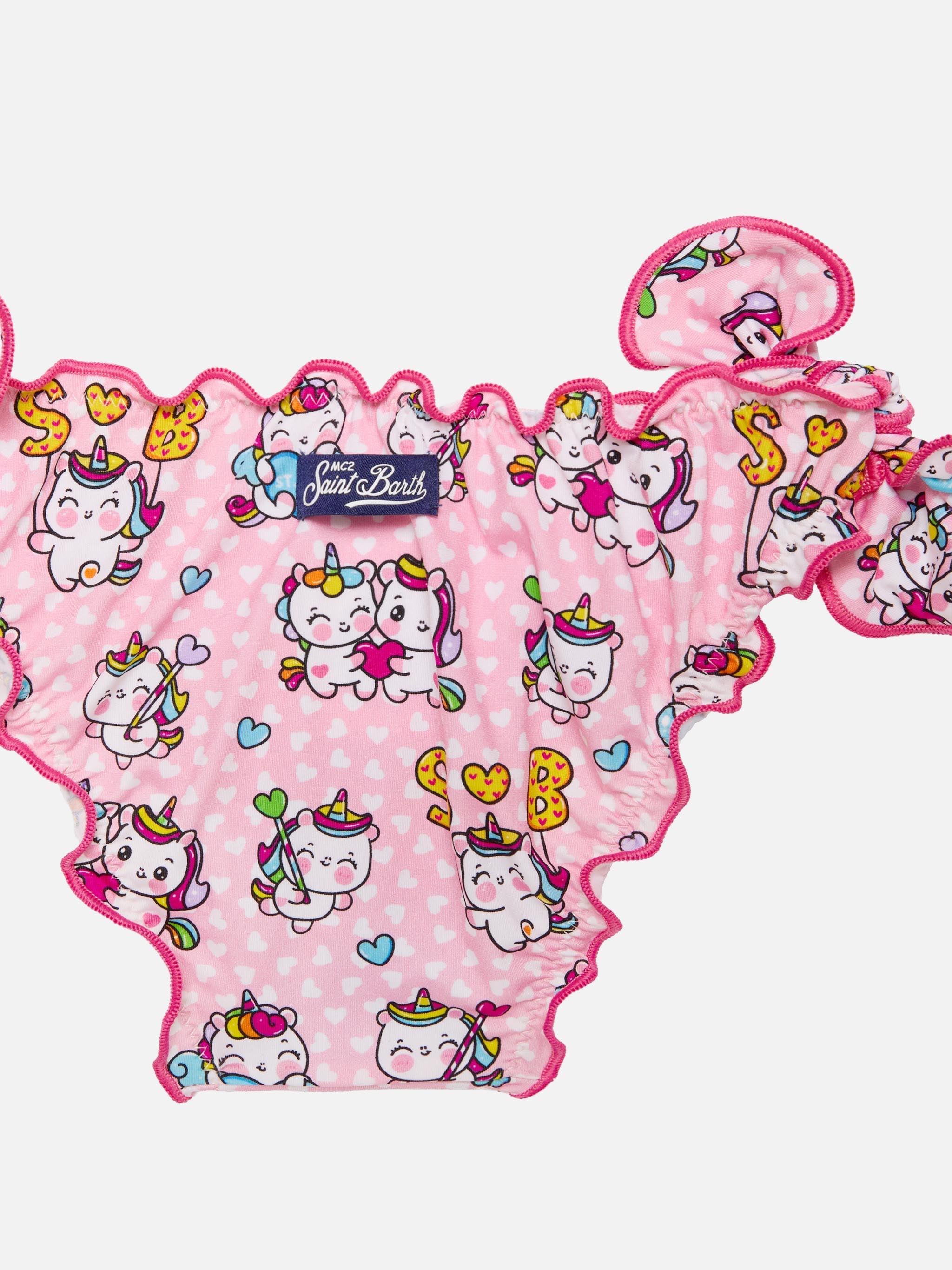 Girl Triangle Bikini With Unicorn Print Pink