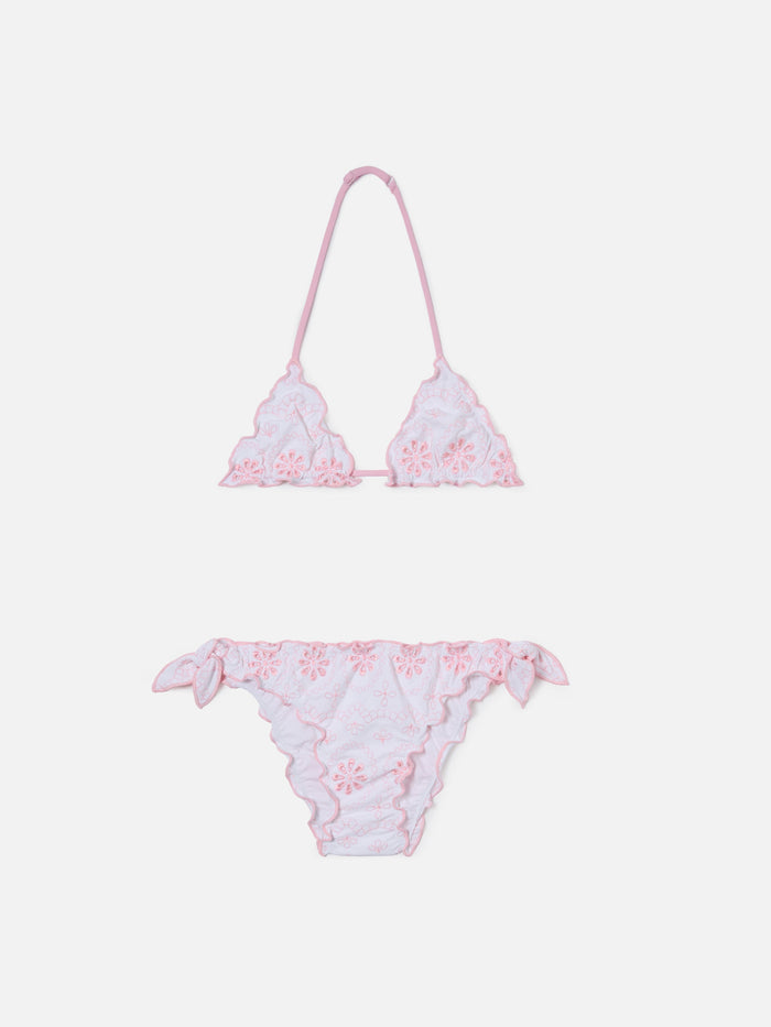 Cris Sangallo Bikini In White With Pink Embroidery __single__