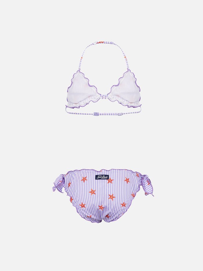 Girl Classic Triangle Bikini Cris With Seastars Print Pink