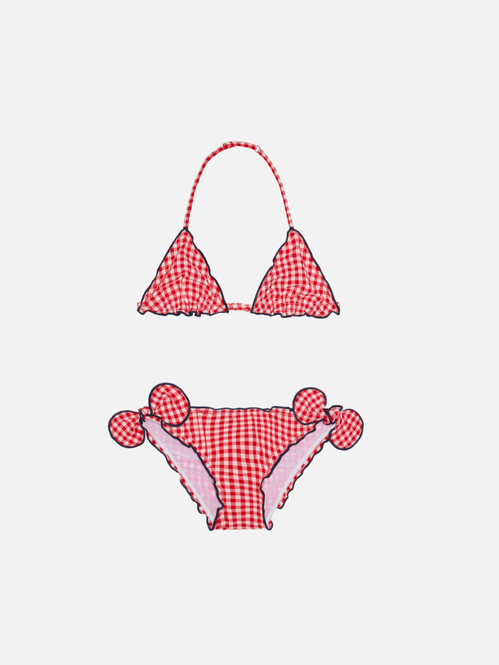 Girl Triangle Bikini With Red Gingham Print