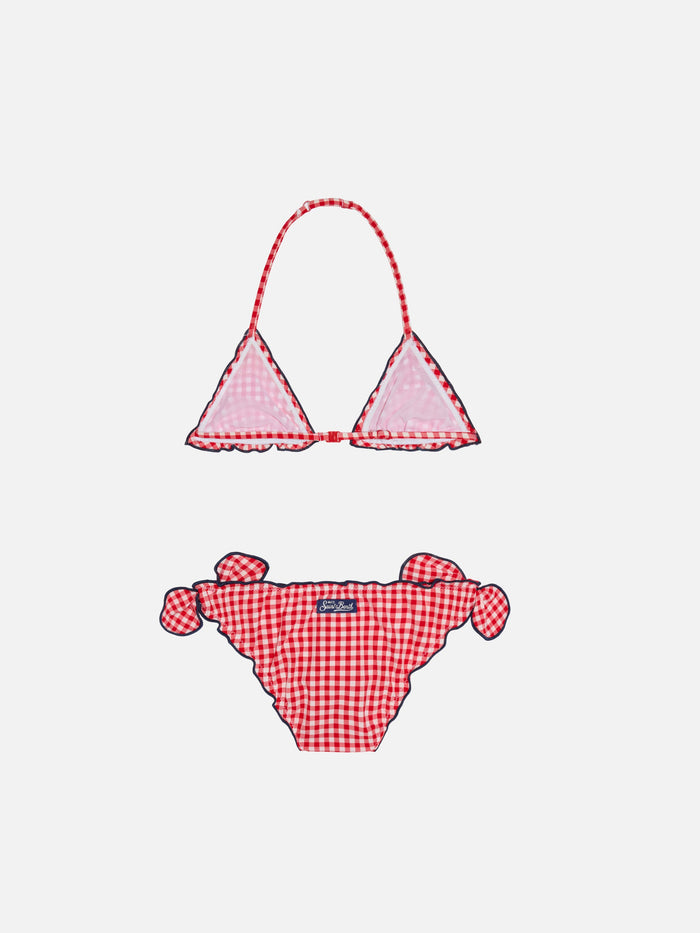 Girl Triangle Bikini With Red Gingham Print __single__