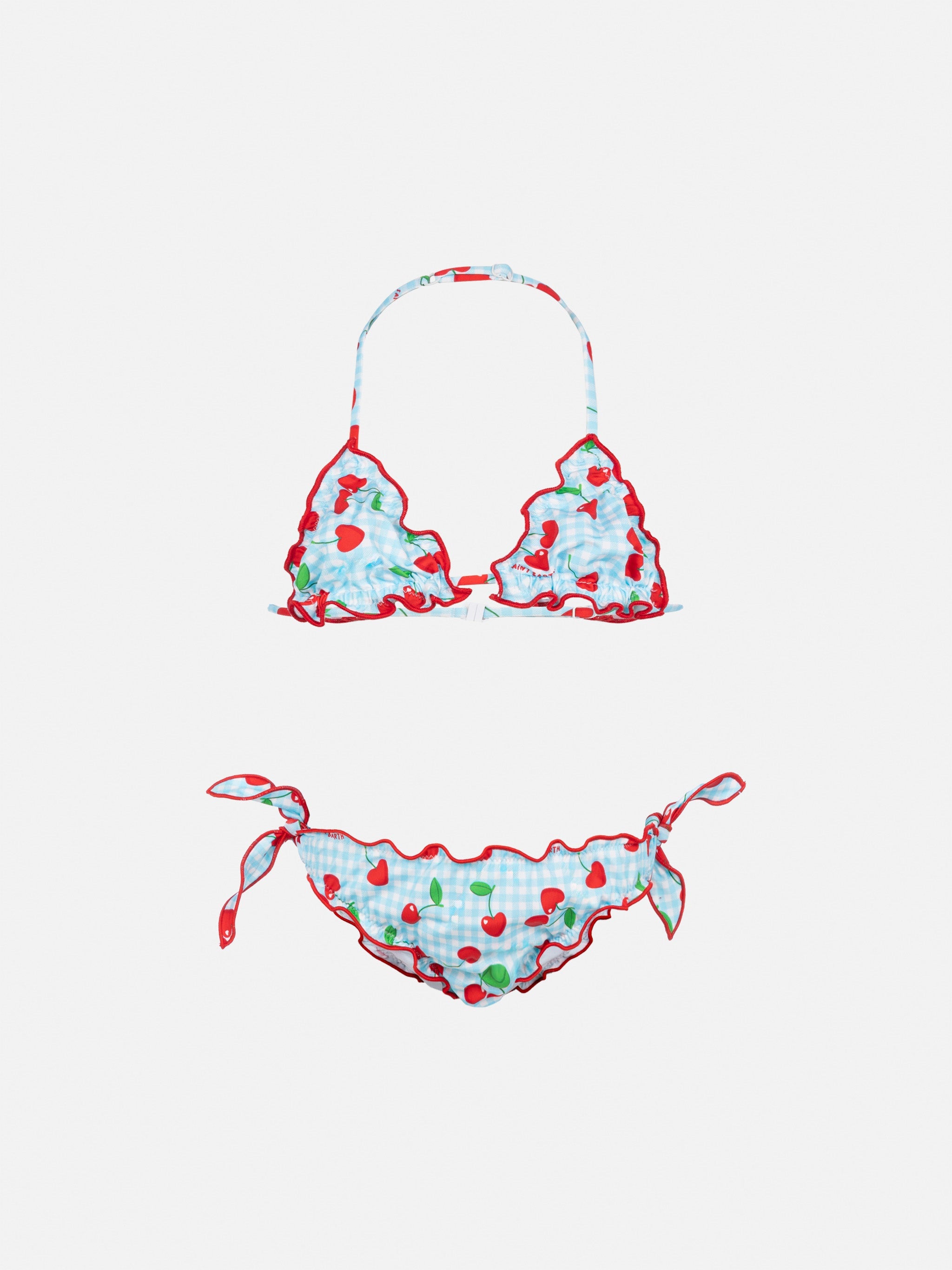 Cris Classic Triangle Bikini With Cherry And Gingham Print Sky