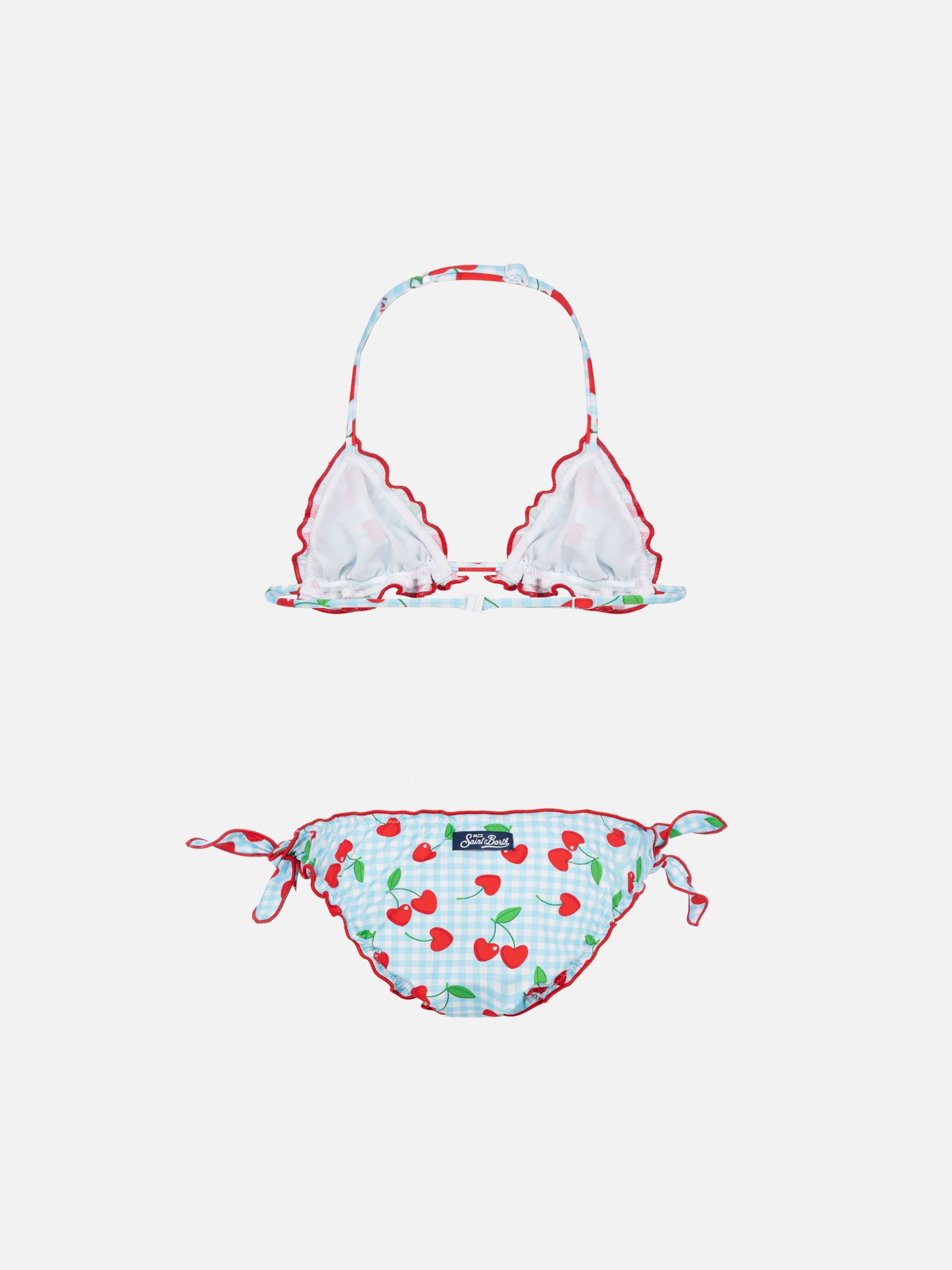 Cris Classic Triangle Bikini With Cherry And Gingham Print Sky