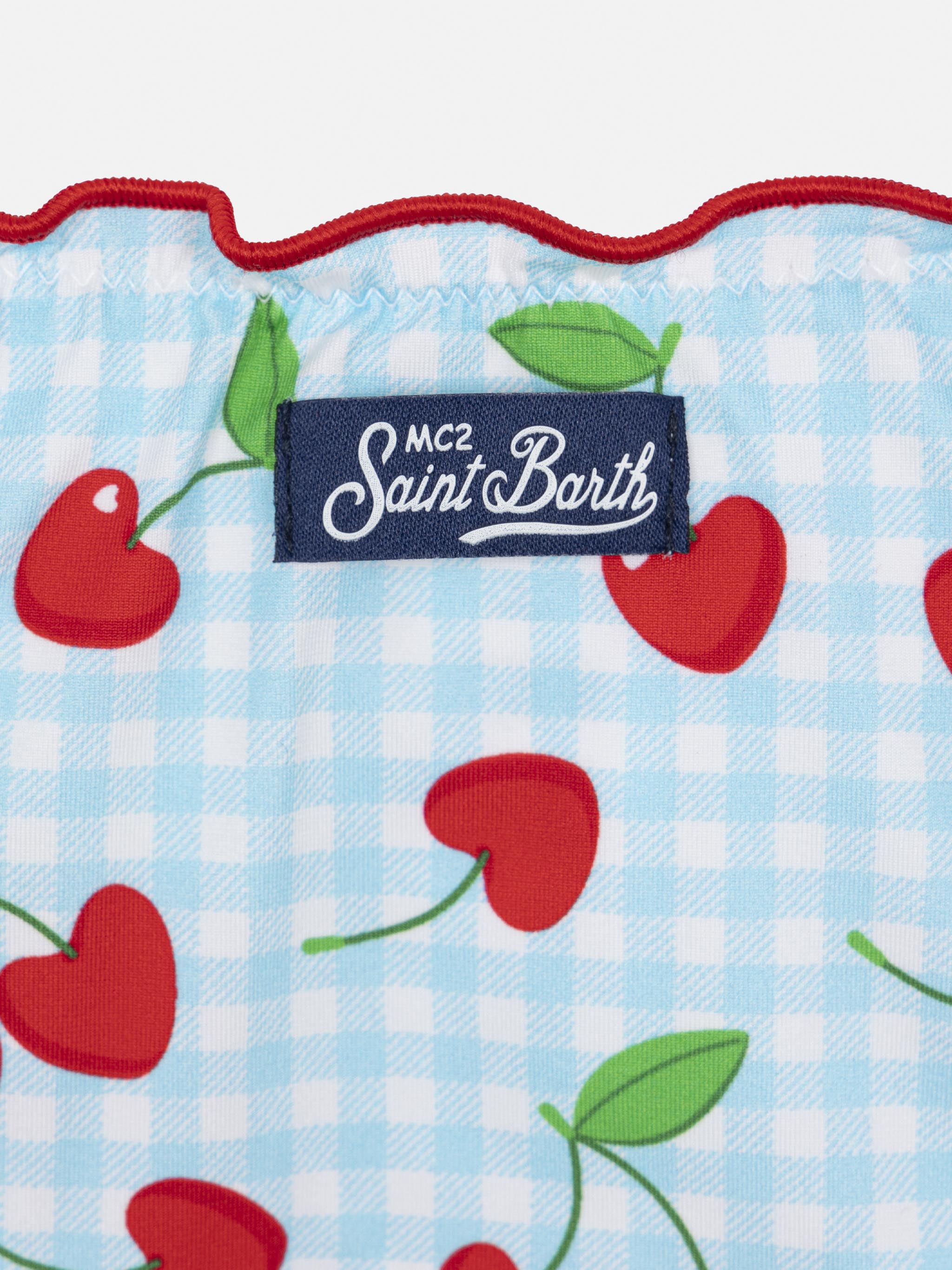 Cris Classic Triangle Bikini With Cherry And Gingham Print Sky