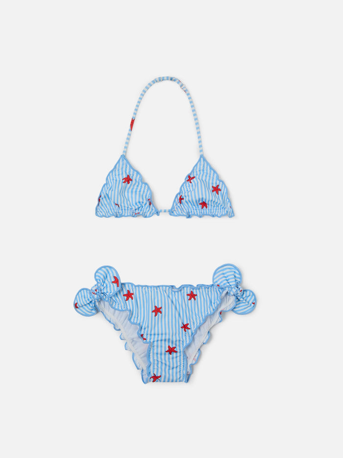 Cris Classic Triangle Bikini With Starfish And Striped Print Blue