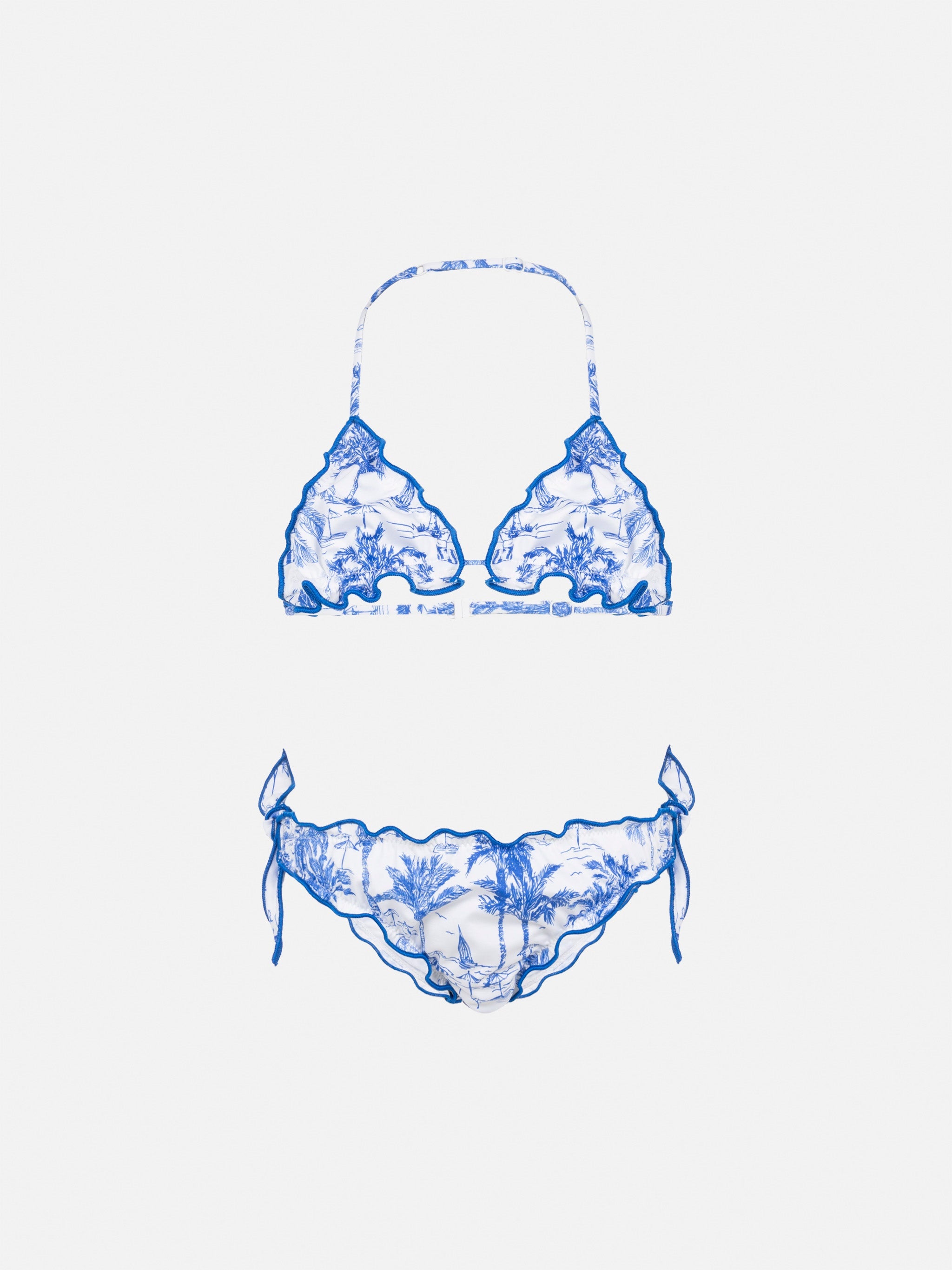 Cris Classic Triangle Bikini With Toile De Jouy Print White